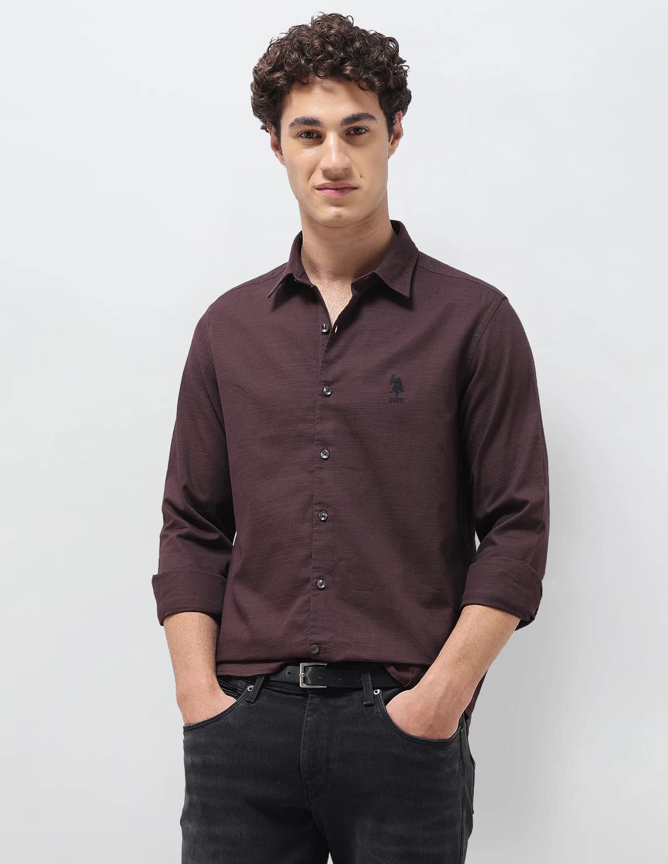 Men's Purple Casual Regular Fit Full Sleeves Cutaway Collar Shirt