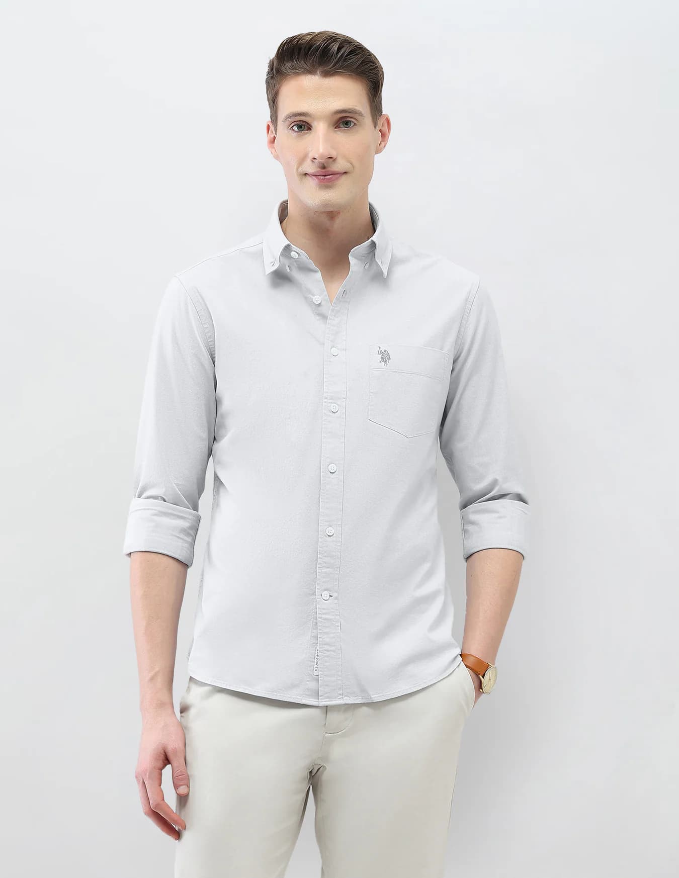 Men's Grey Casual Regular Fit Full Sleeves Spread Collar Shirt