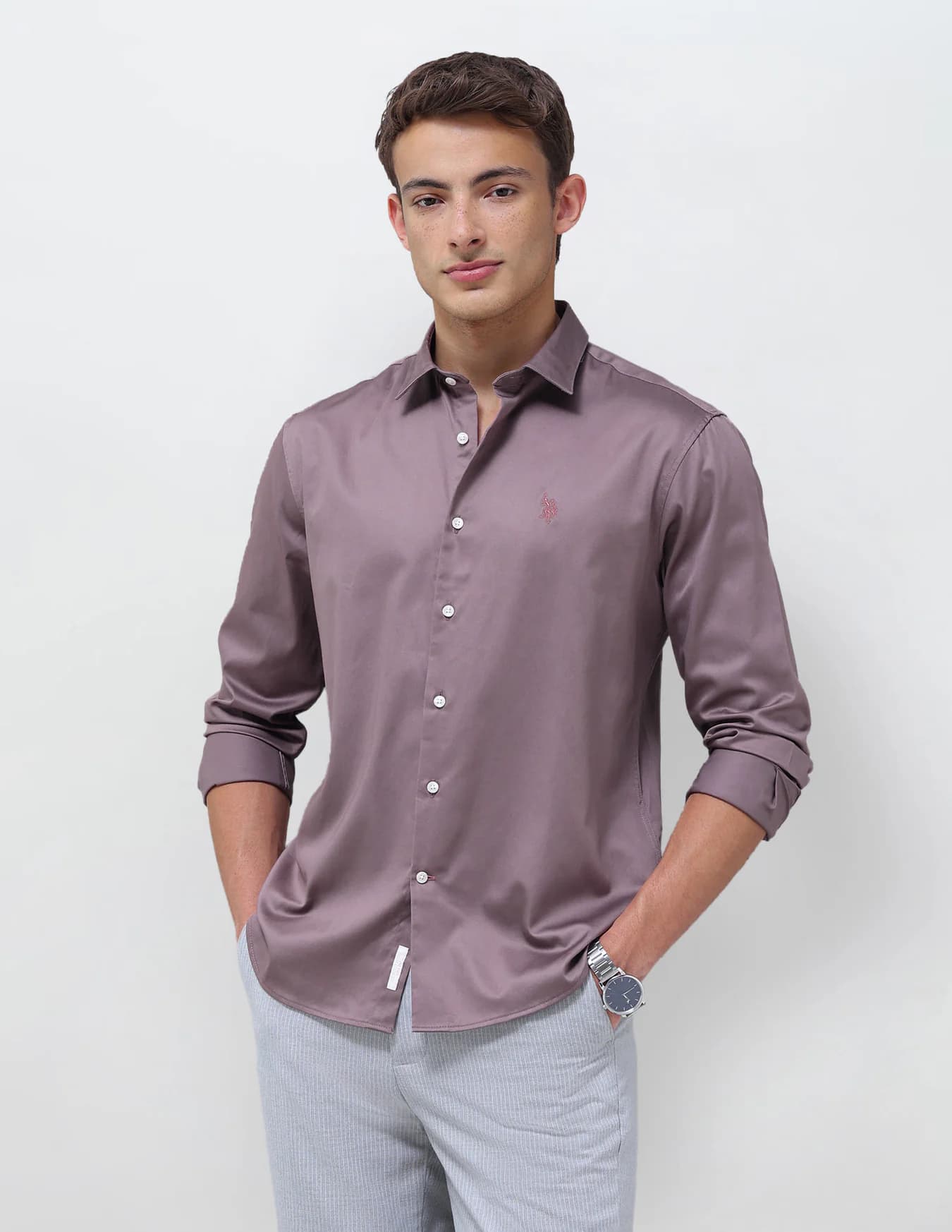 Men's Purple Casual Slim Fit Full Sleeves Spread Collar Shirt