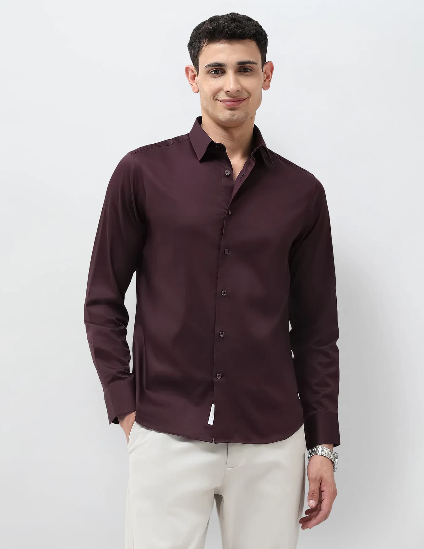Men's Purple Casual Slim Fit Full Sleeves Cutaway Collar Shirt