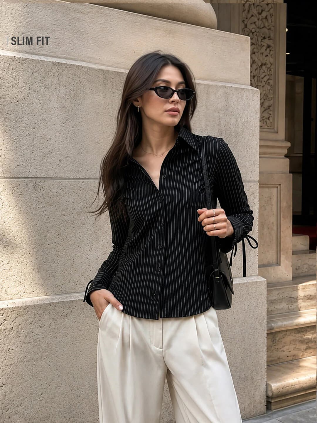 Women's Black Casual Slim Fit Full Sleeves Spread Collar Shirt