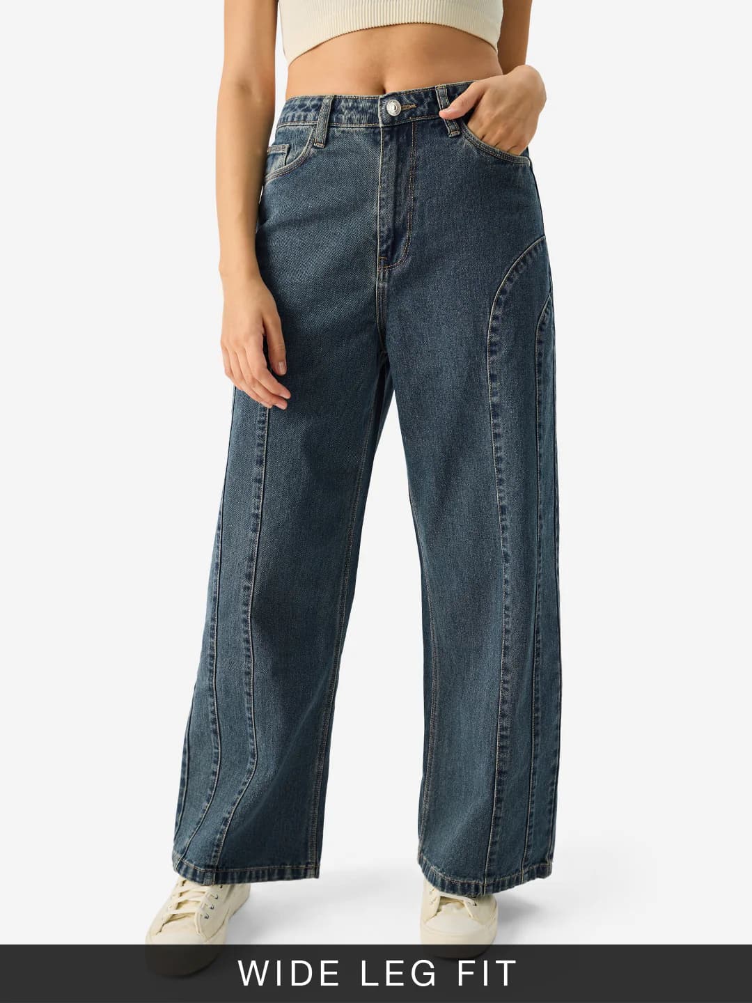 Women's Blue Casual Wide Leg Mid Rise Jeans