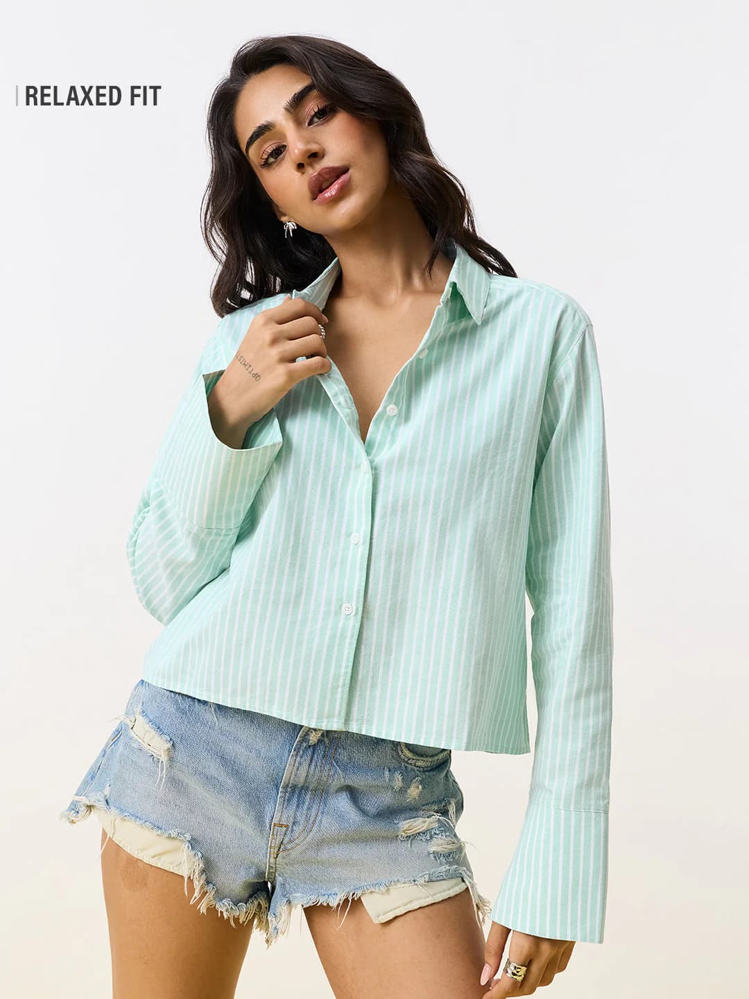 Women's Green Casual Regular Fit Full Sleeves Spread Collar Shirt