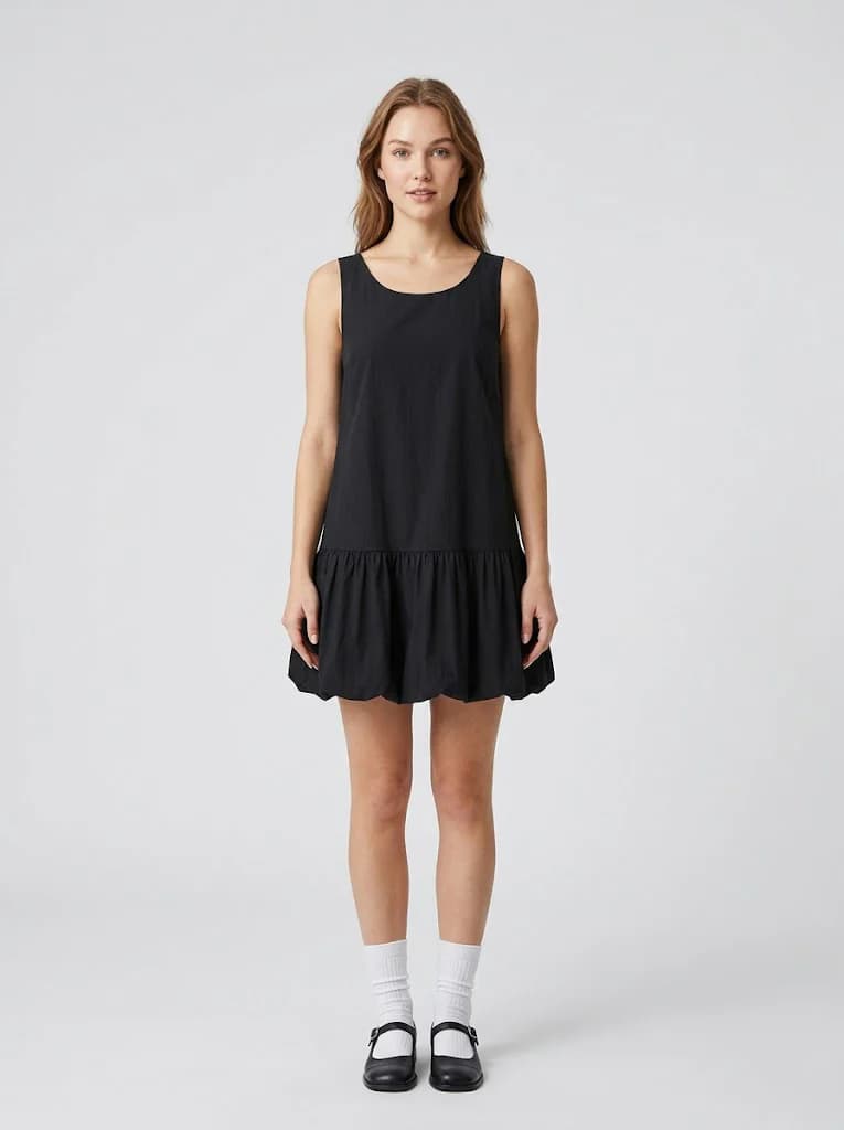 Women's Black Casual Sleeveless Solid A-Line Dress