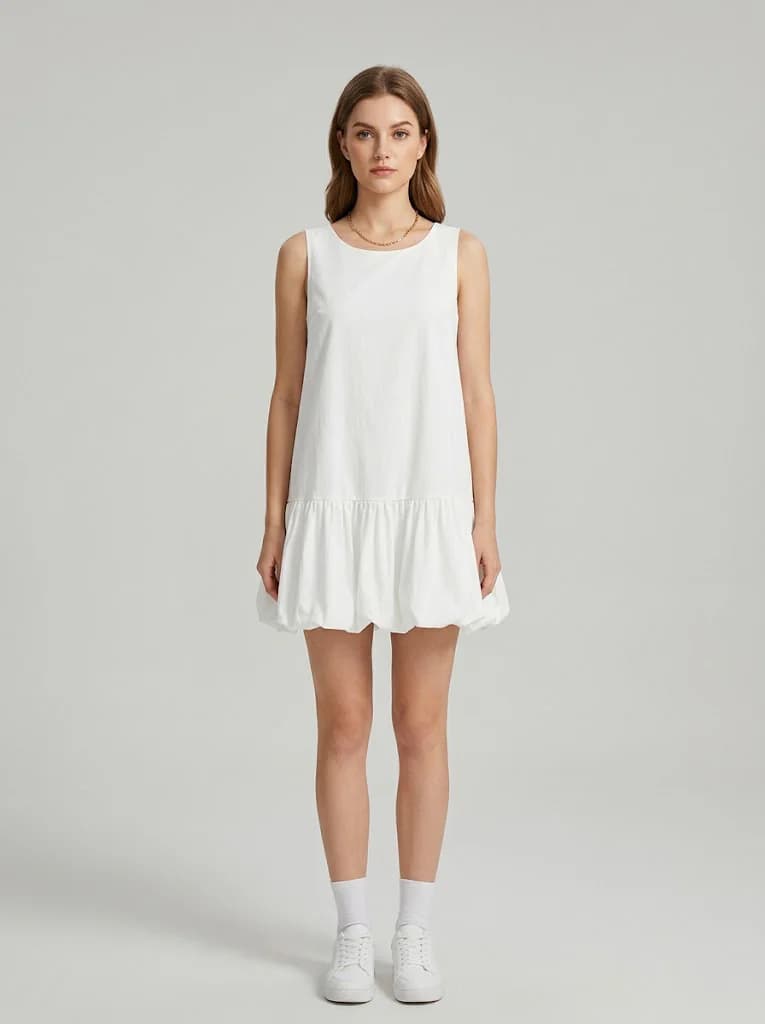 Women's White Casual Sleeveless Solid A-Line Dress