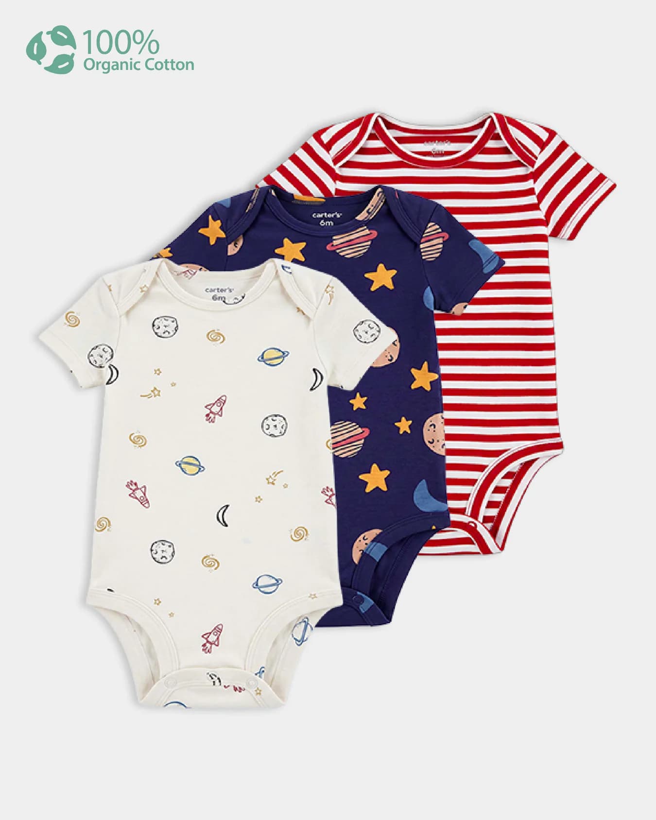 Baby Boy Multicolor Organic Cotton Bodysuits in Outerspace Print - Pack of 3