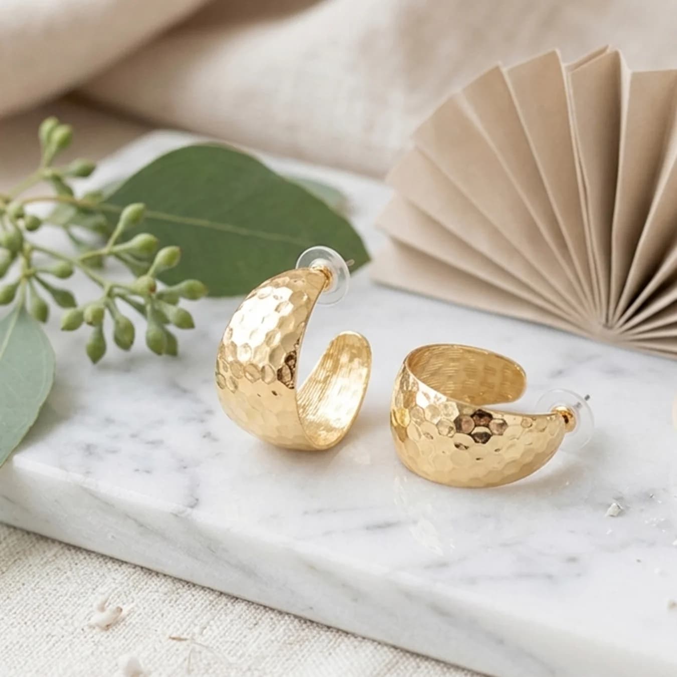Women's Gold Hammered Wide Hoop Earrings