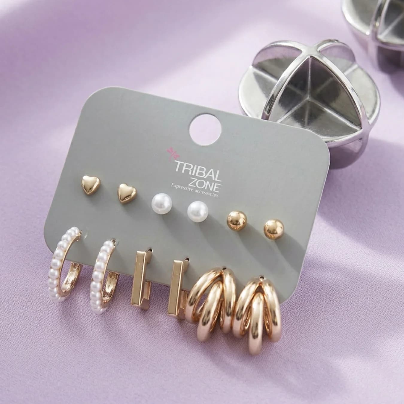 Women's Gold 6-in-1 Pearl and Hoop Earring Set
