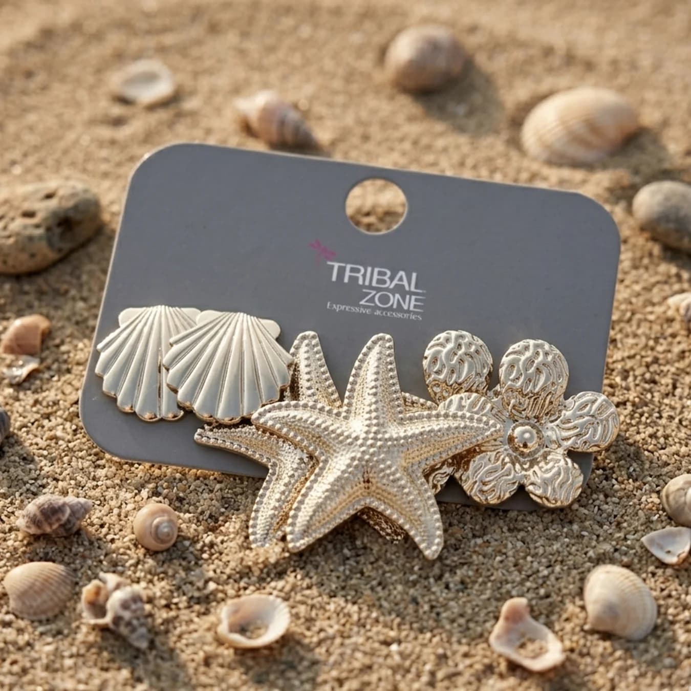 Women's Gold 3-in-1 Ocean Shell Earring Set