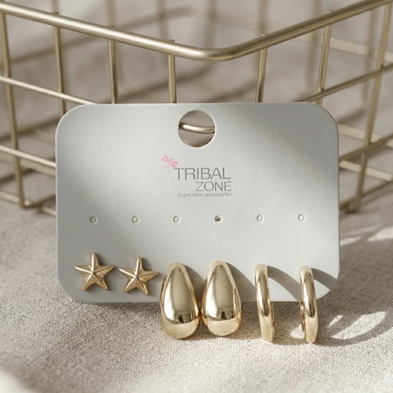 Women's Gold 3-in-1 Star and Teardrop Earring Set