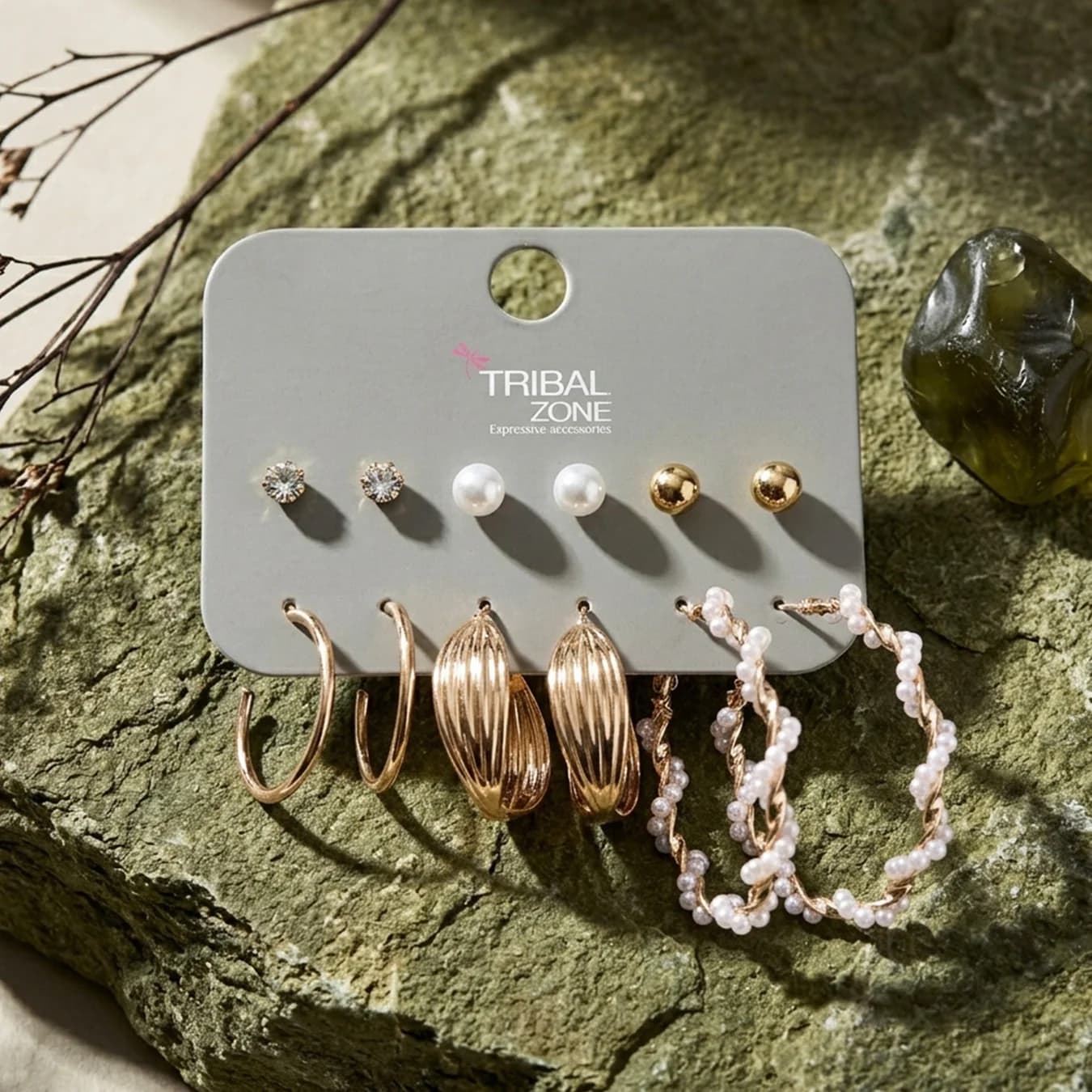 Women's Gold 6-in-1 Bar and Chain Earring Set