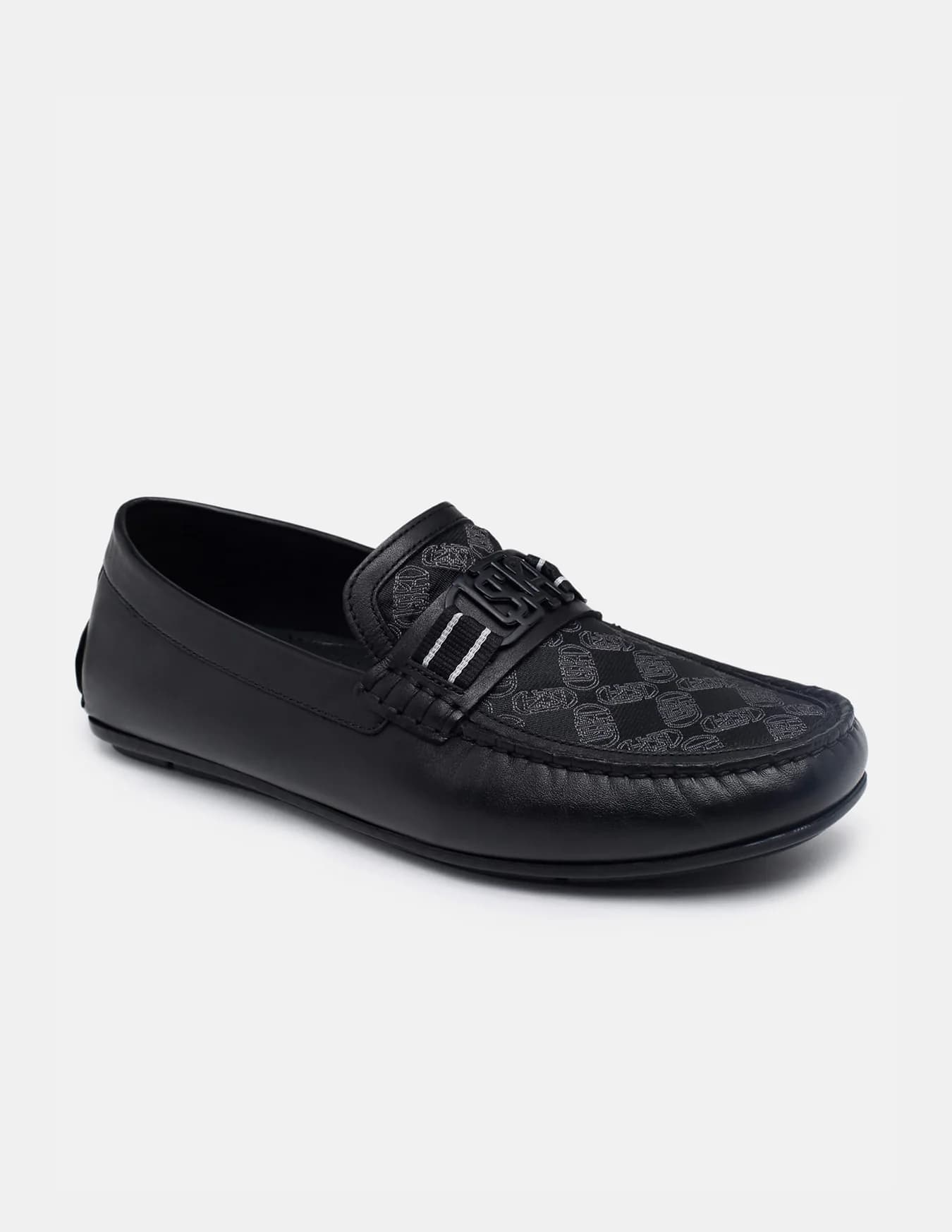 Men's Black Brand Printed Godric Casual Loafers