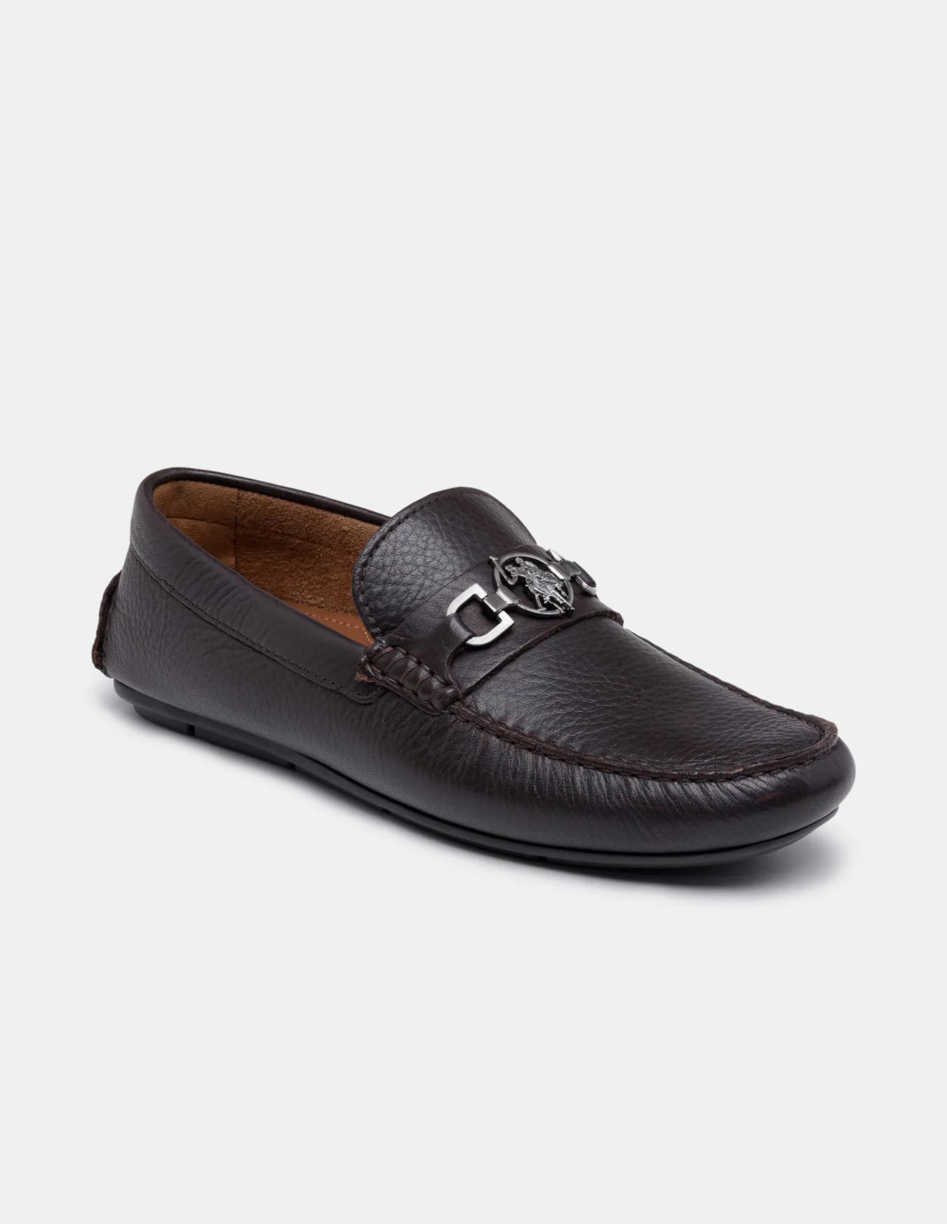 Men's Brown Elger Textured Leather Casual Loafers