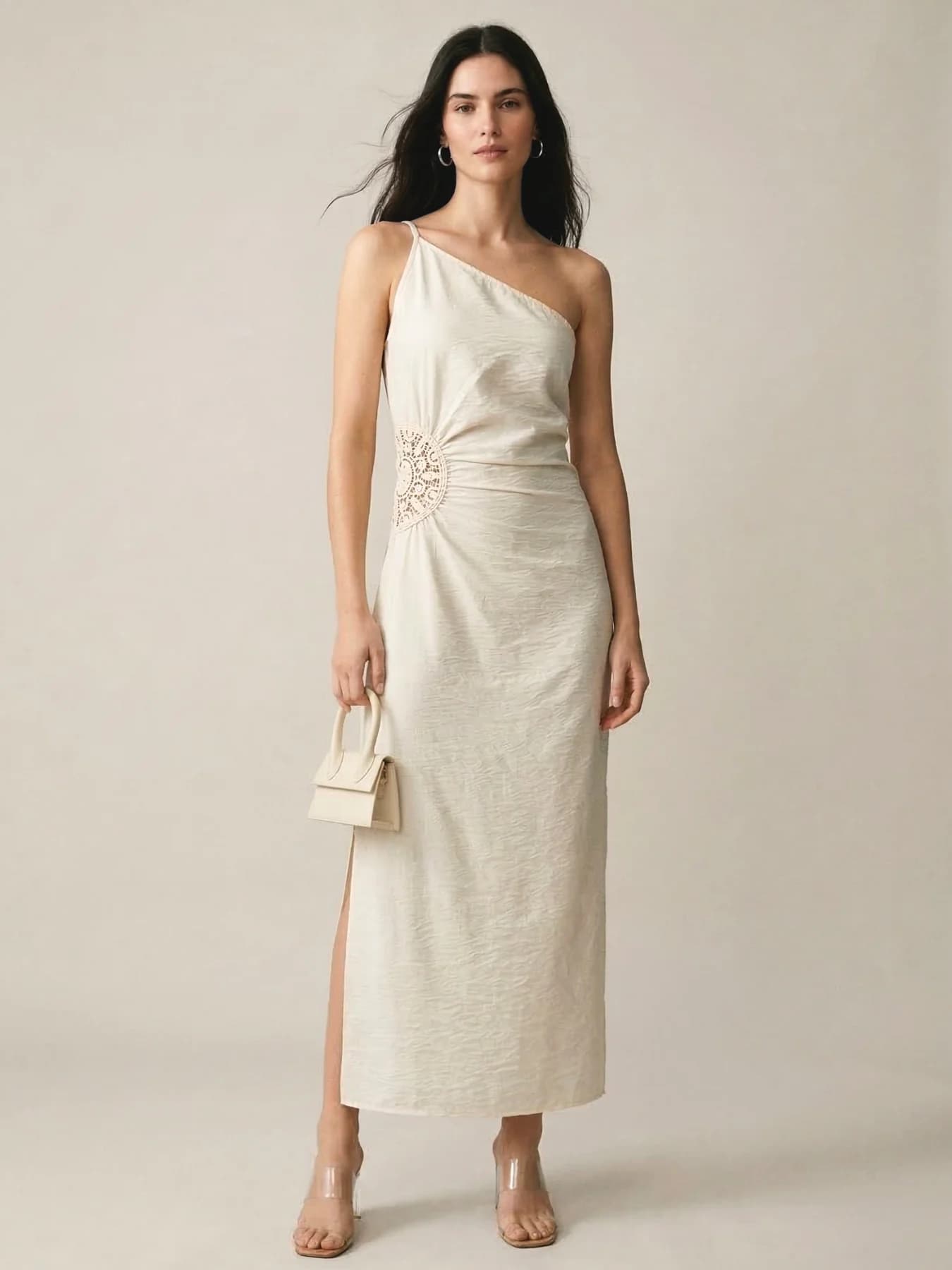 Women's White Maxi Dress with Side Lace Detail