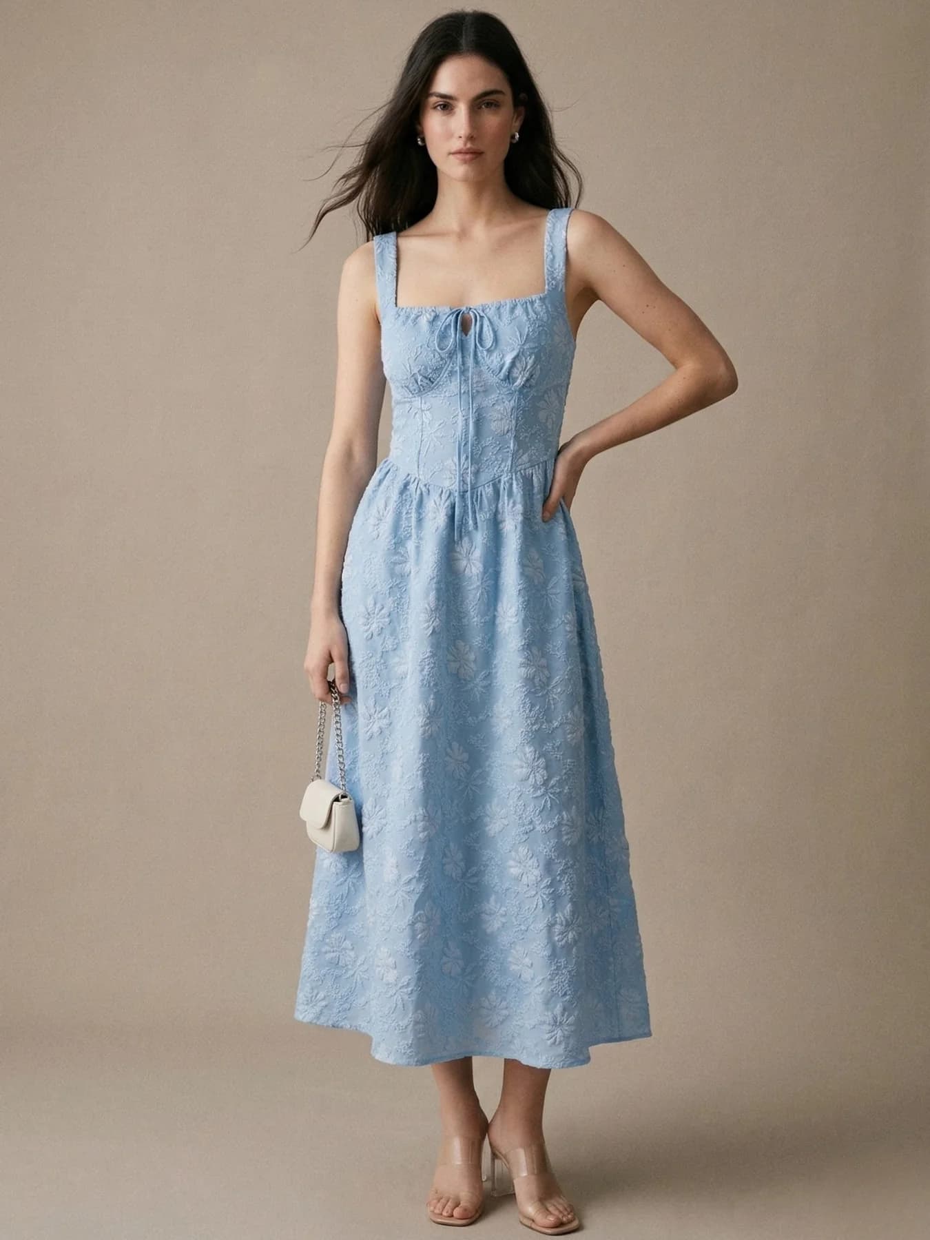 Women's Blue Corset Style Textured Dress