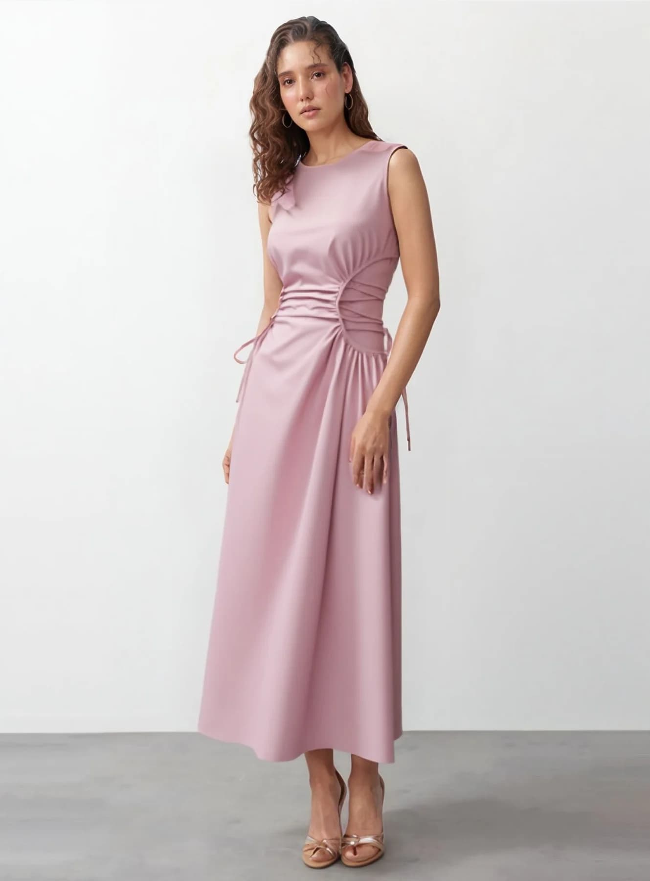 Women's Pink Elasticated Cinched Waist Dress