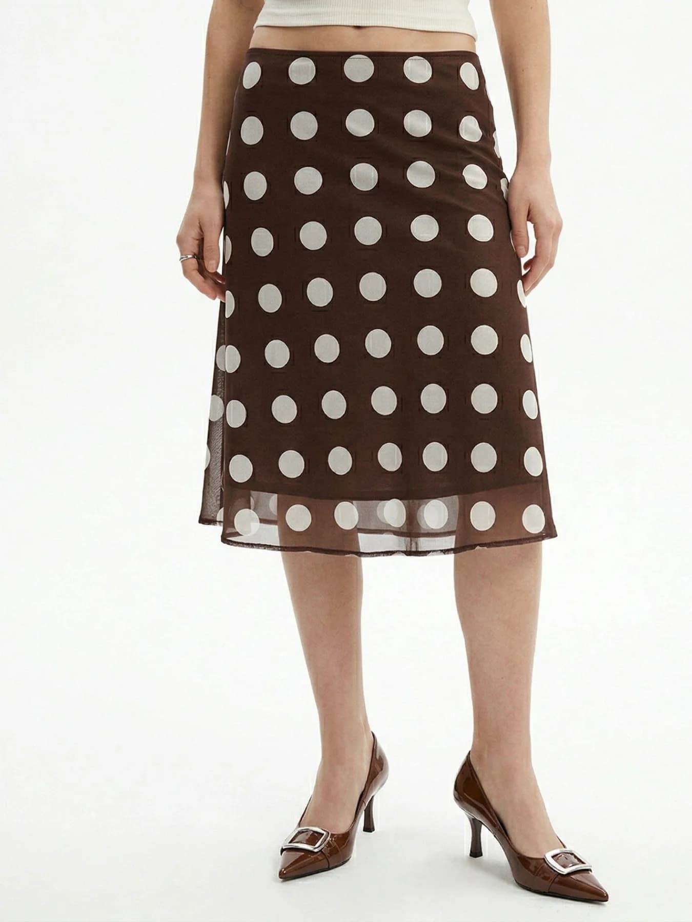 Women's Brown Polka Printed Skirt