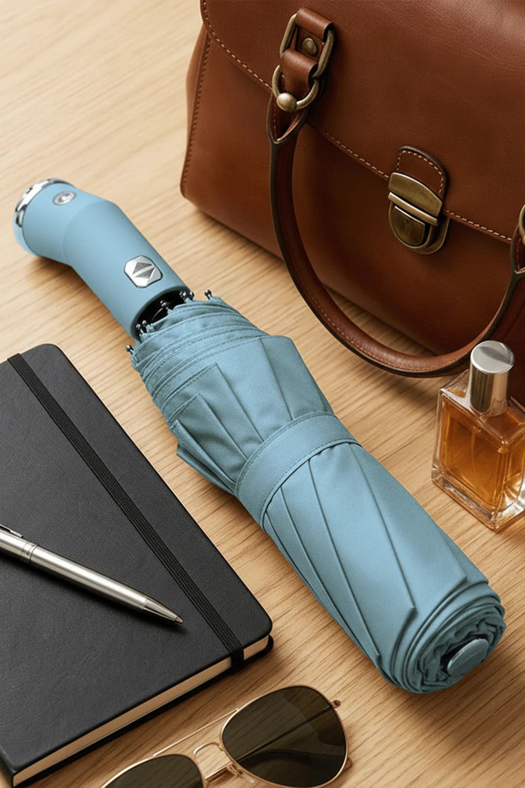 Lime Blue Auto Open Close Torch Umbrella UV Protected & Water Resistance