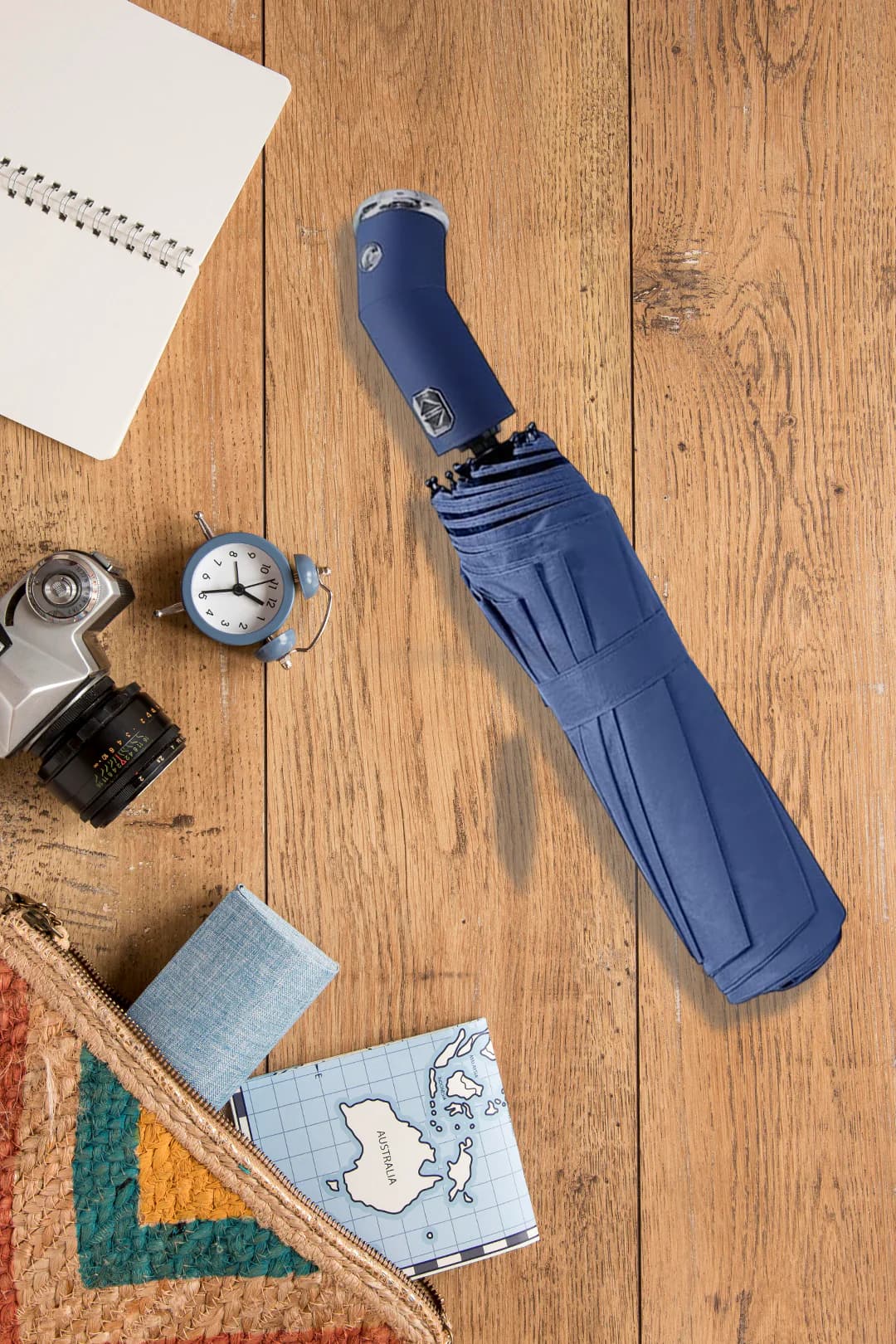 Cobalt Navy Auto Open Close Torch Umbrella UV Protected & Water Resistance