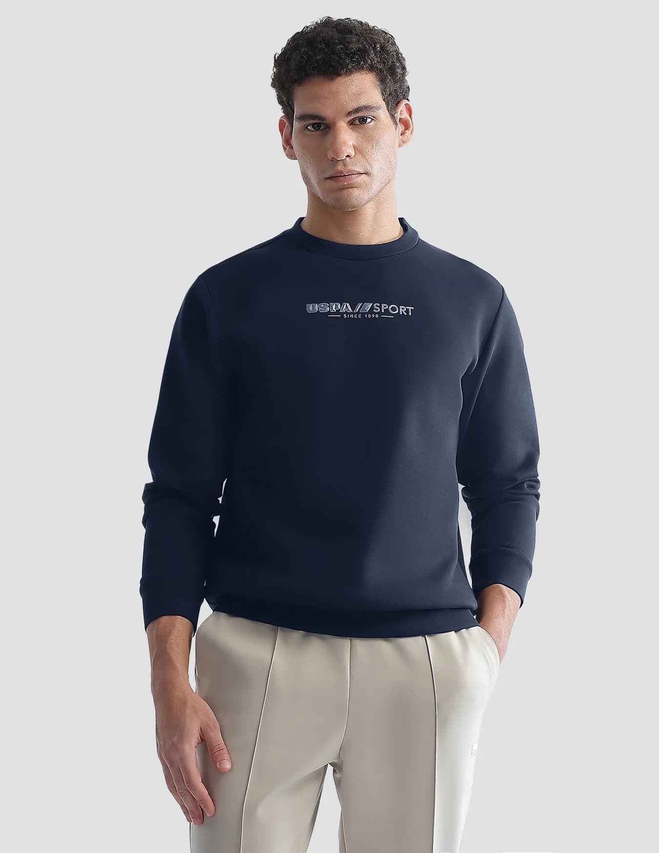 Men's Blue Sports Regular Fit Solid Full Sleeves Sweatshirt