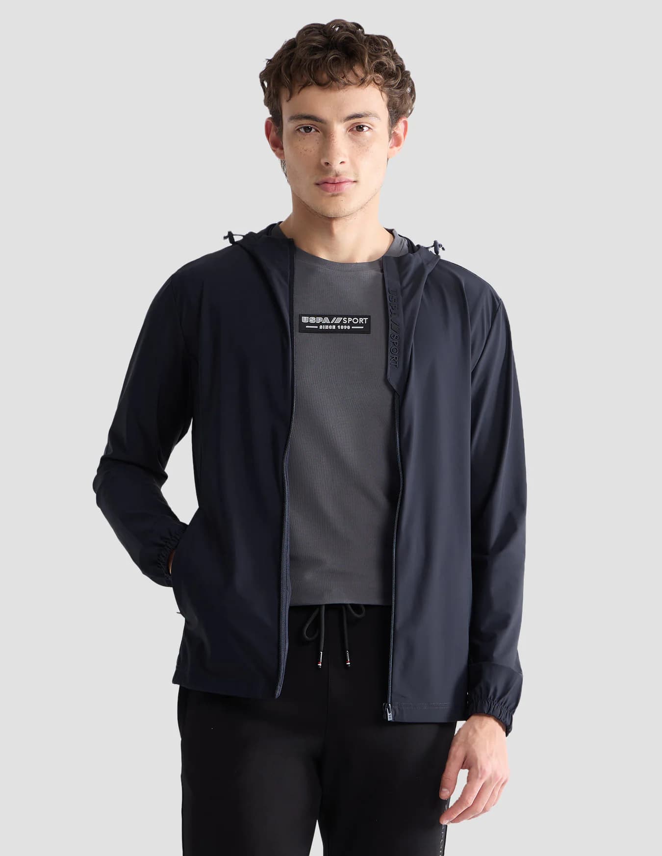 Men's Blue Sports Slim Fit Solid Full Sleeves Jacket