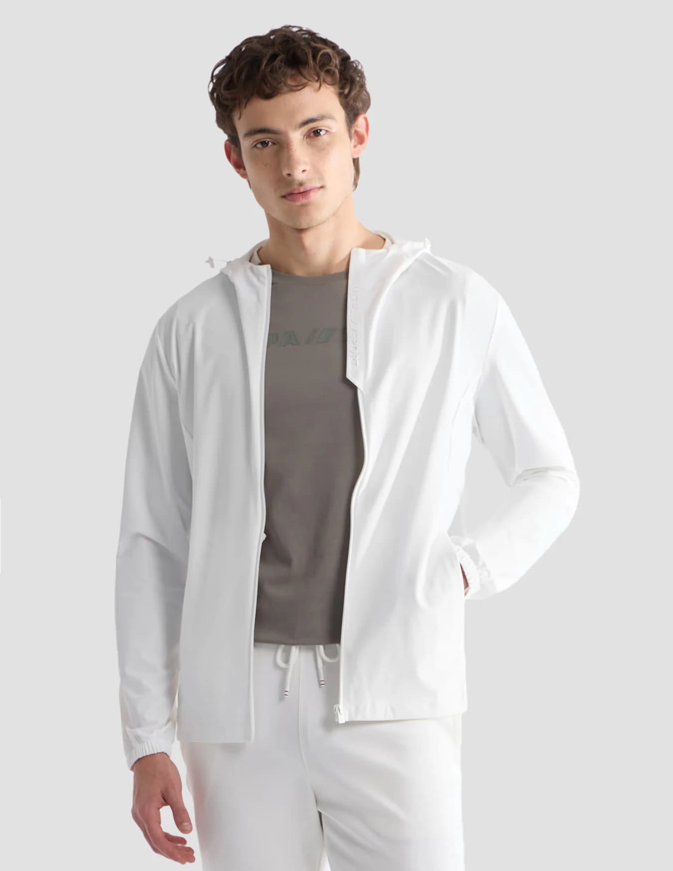 Men's White Sports Slim Fit Solid Full Sleeves Jacket
