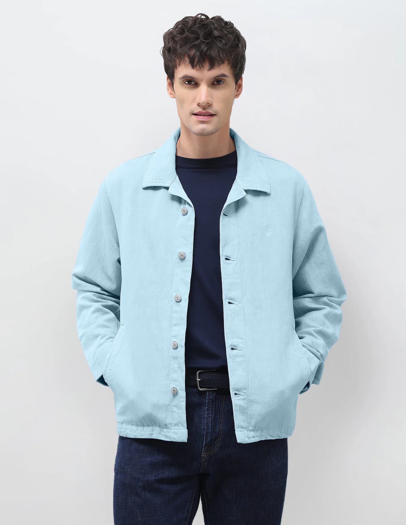 Men's Blue Casual Regular Fit Solid Full Sleeves Jacket