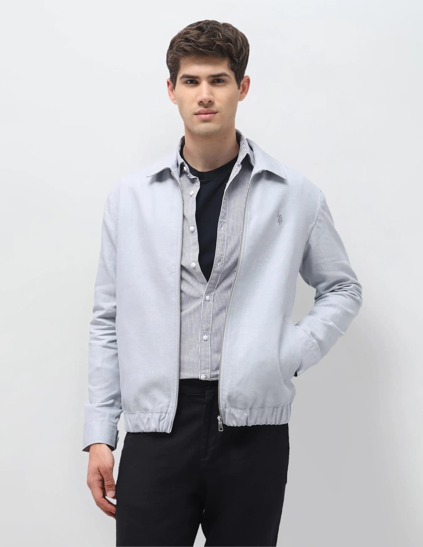 Men's Grey Casual Regular Fit Solid Full Sleeves Jacket