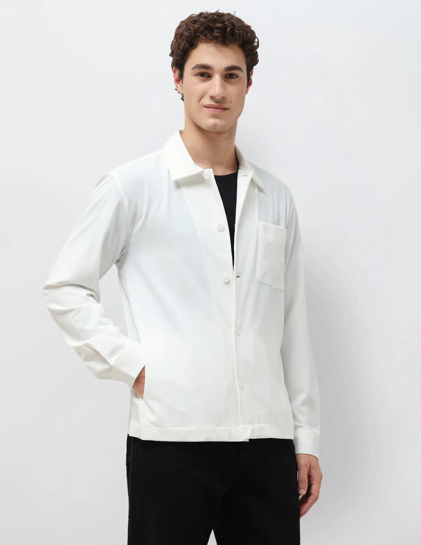 Men's White Casual Regular Fit Solid Full Sleeves Jacket