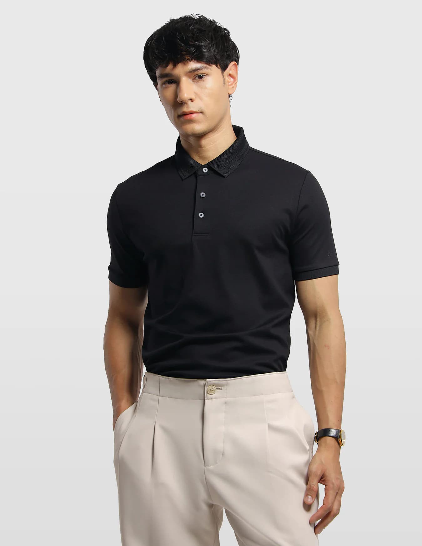 Men's Black Casual Regular Fit Half Sleeves Solid Polo Tshirt