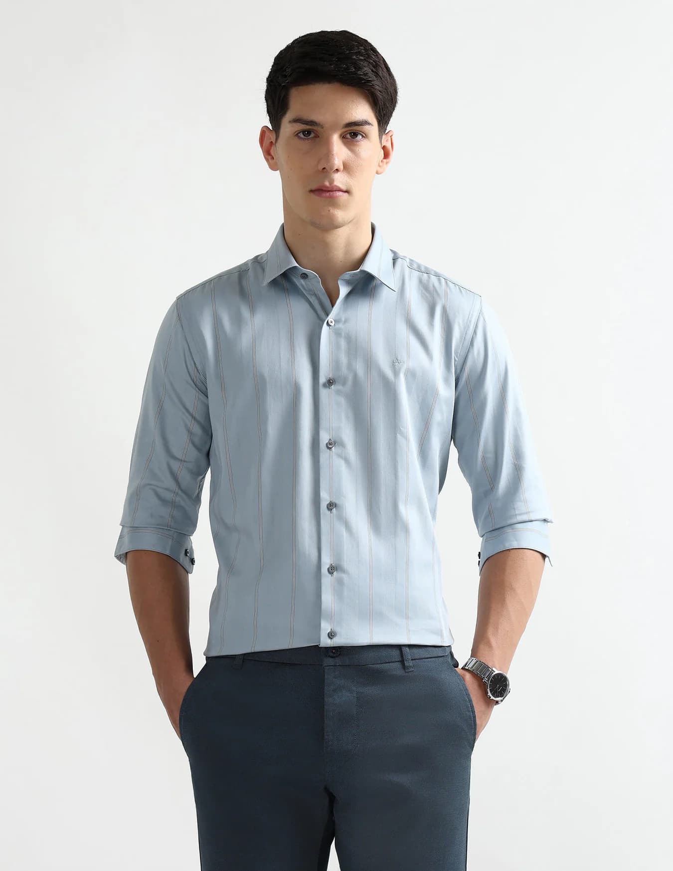 Men's Blue Formal Slim Fit Full Sleeves Striped Shirt