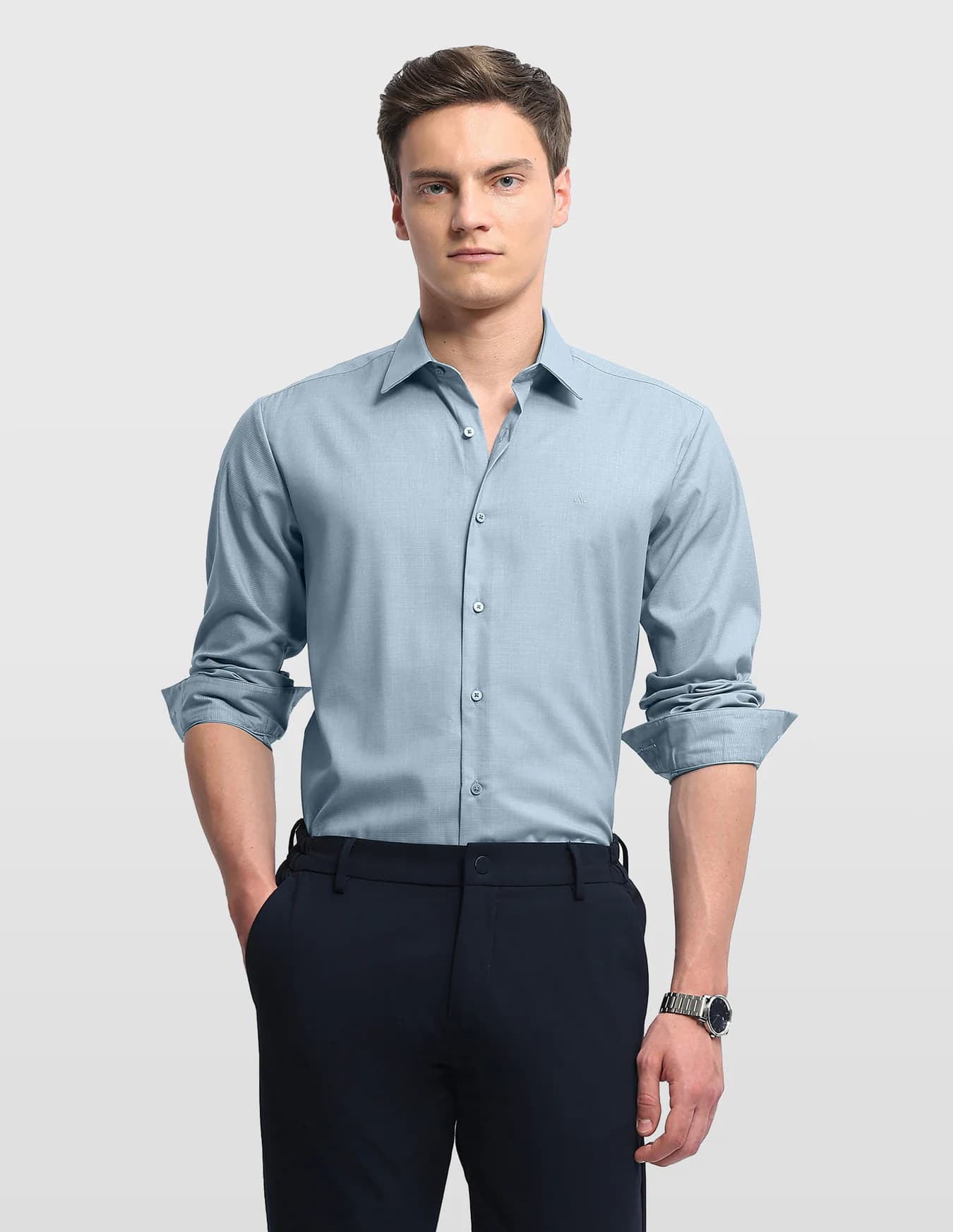 Men's Blue Formal Slim Fit Full Sleeves Solid Shirt
