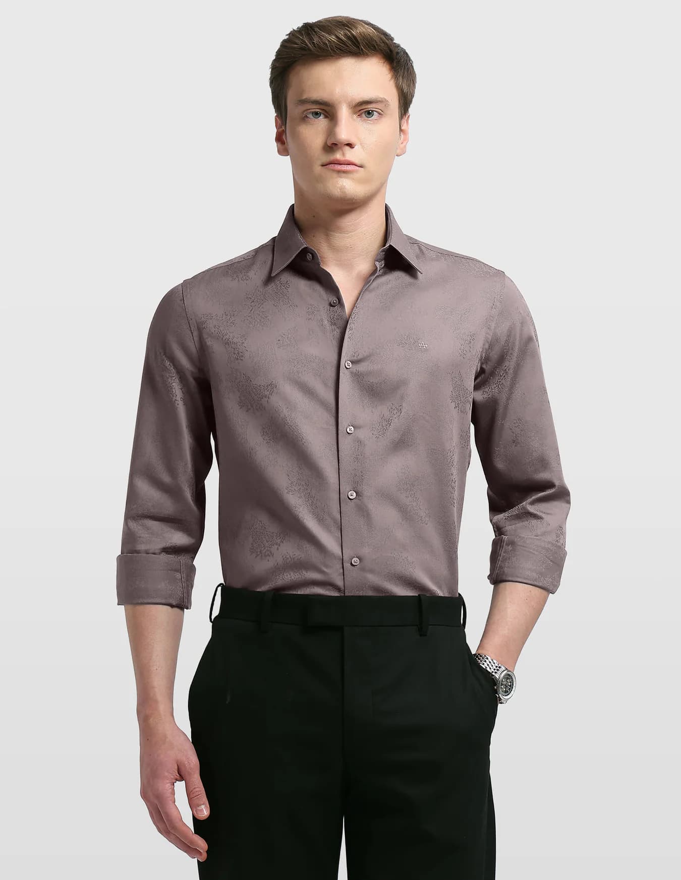 Men's Purple Formal Slim Fit Full Sleeves Self-Design Shirt