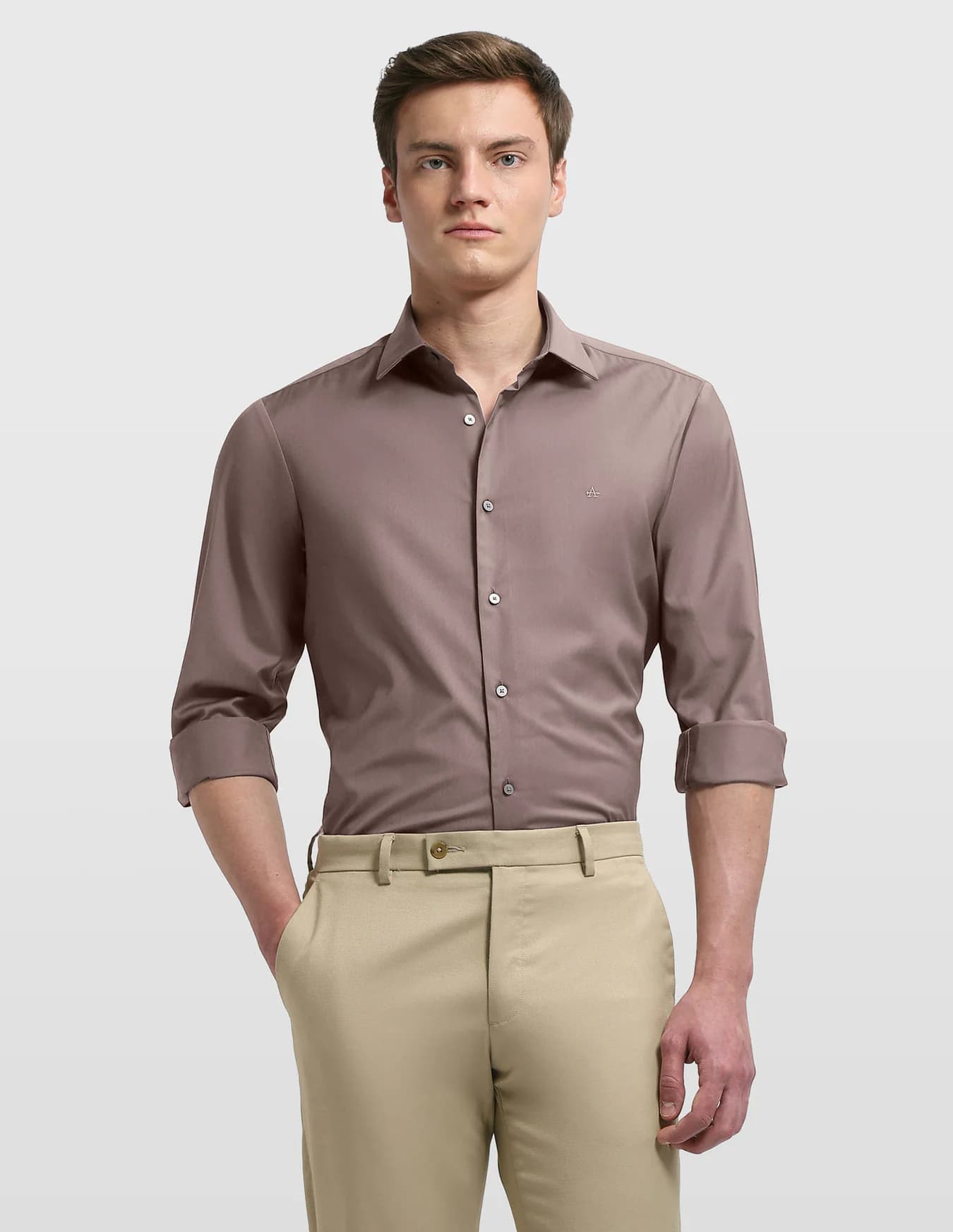 Men's Brown Formal Skinny Fit Full Sleeves Self-Design Shirt