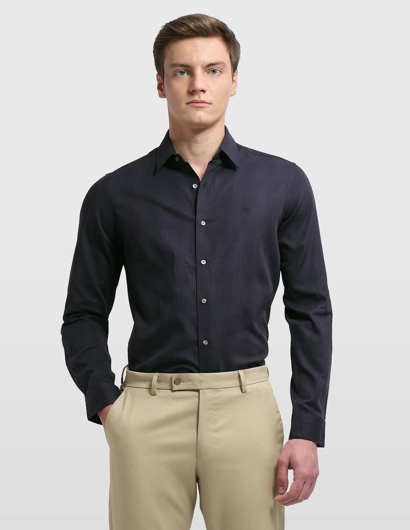 Men's Purple Formal Slim Fit Full Sleeves Self-Design Shirt