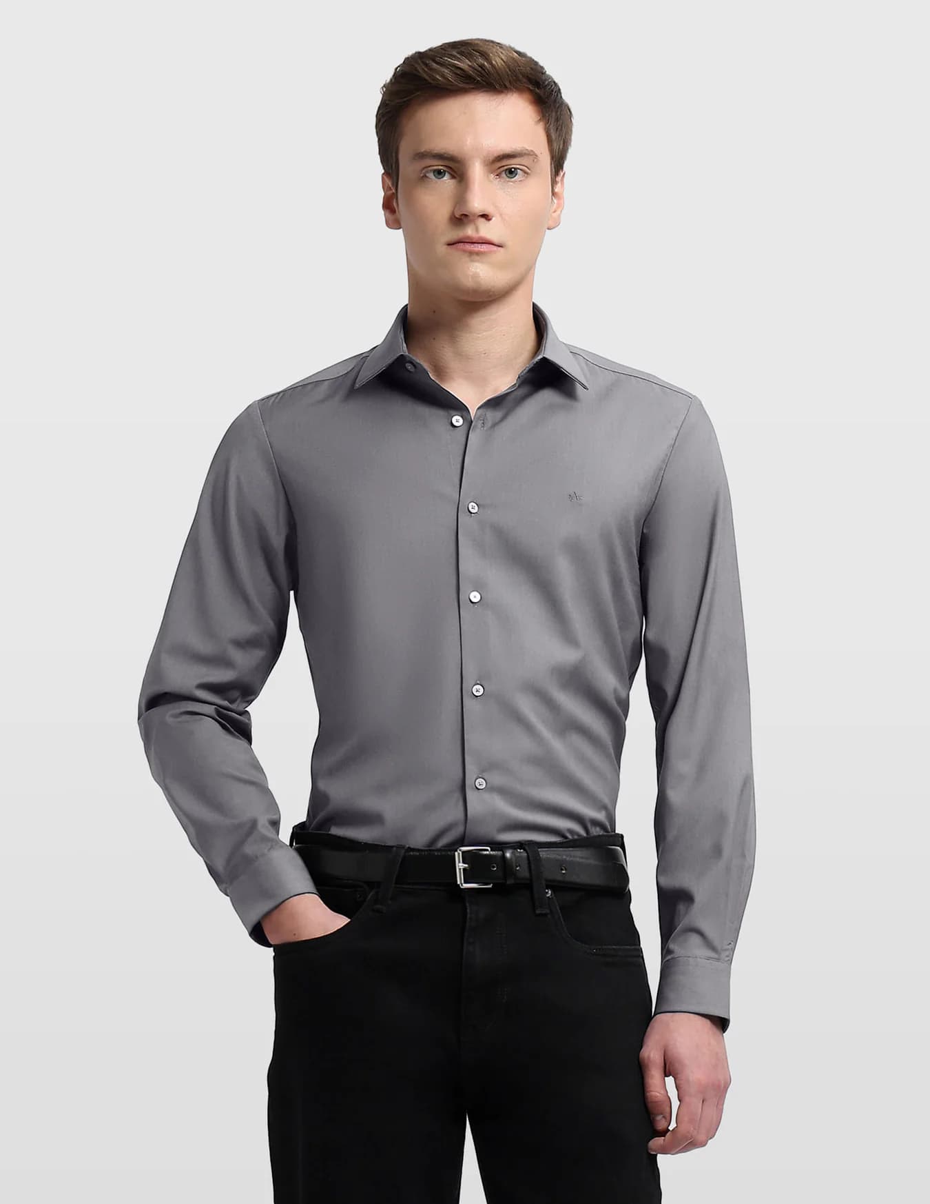 Men's Grey Formal Skinny Fit Full Sleeves Solid Shirt