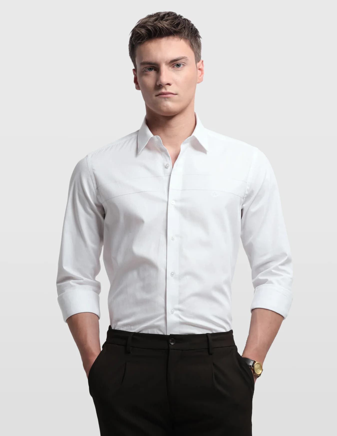 Men's White Formal Slim Fit Full Sleeves Self-Design Shirt
