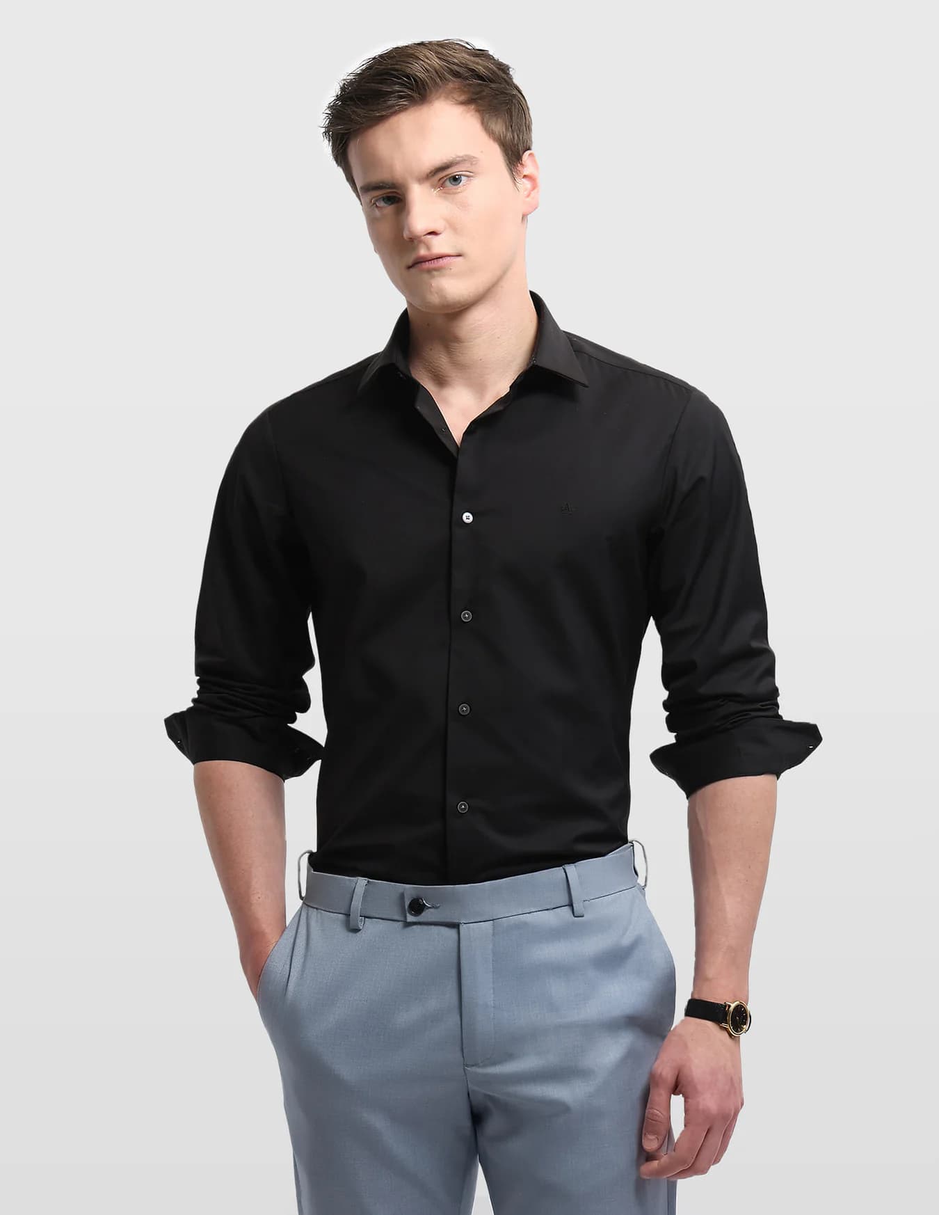 Men's Black Formal Skinny Fit Full Sleeves Solid Shirt