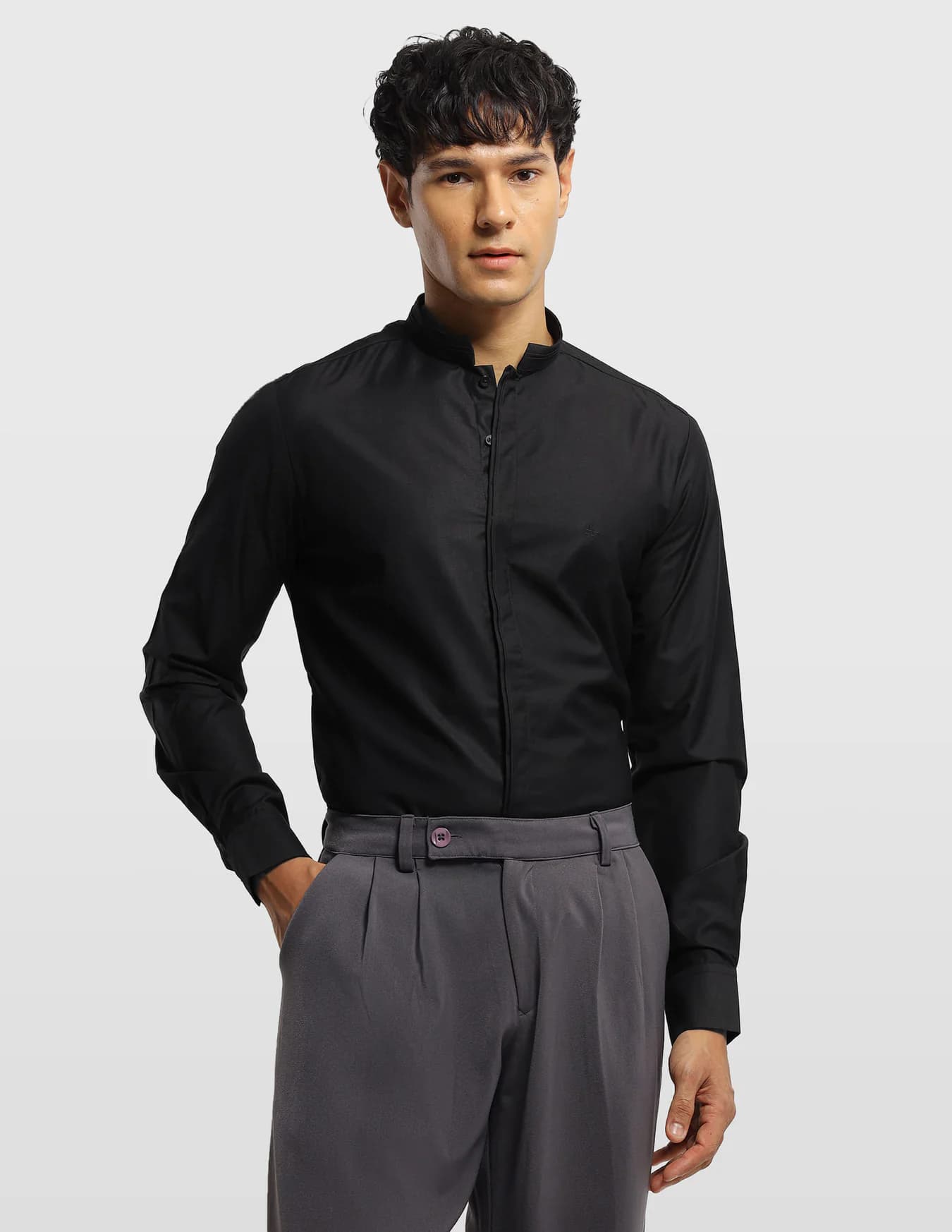 Men's Black Party Slim Fit Full Sleeves Solid Shirt