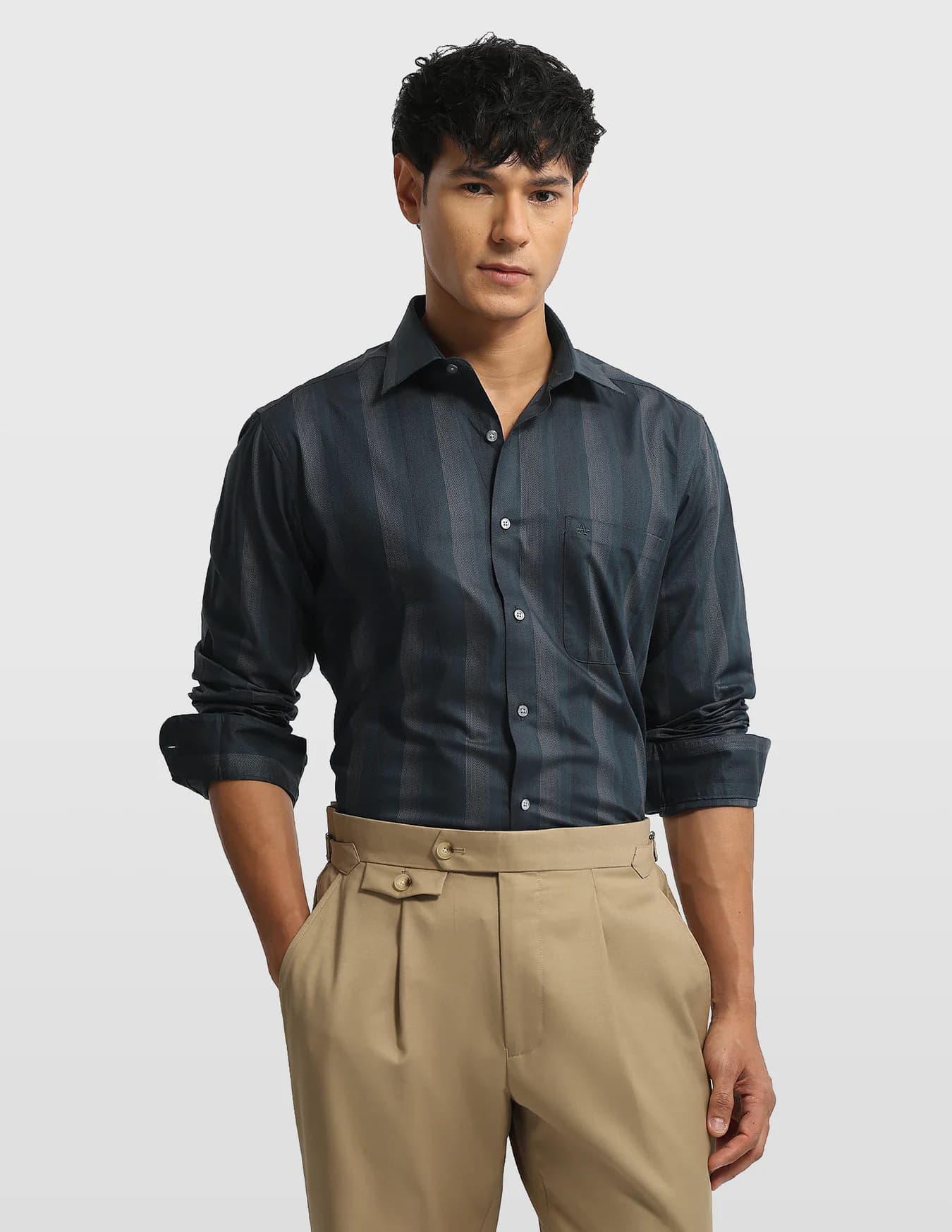 Men's Green Formal Regular Fit Full Sleeves Self-Design Shirt