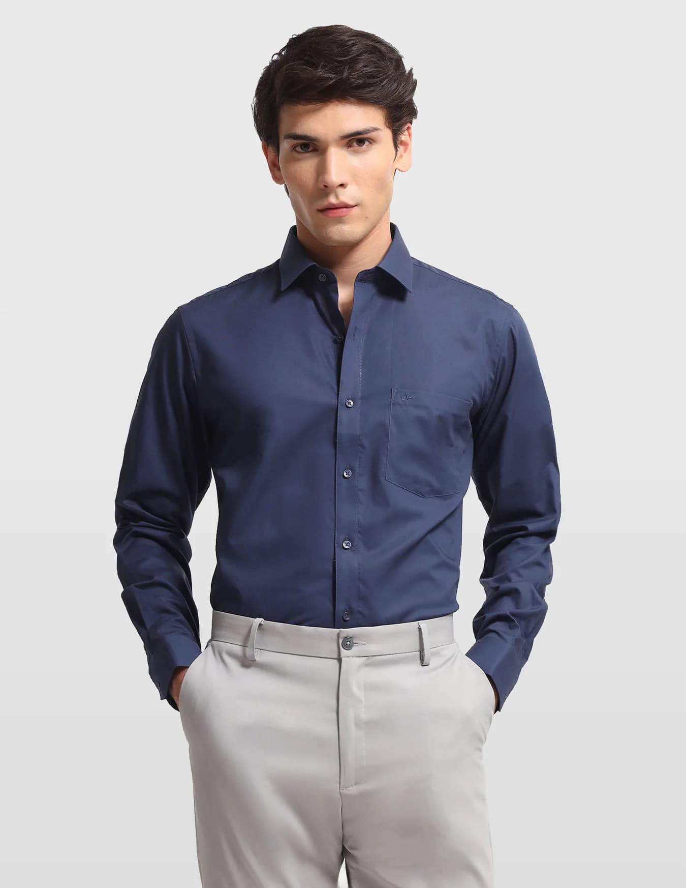Men's Blue Formal Regular Fit Full Sleeves Solid Shirt