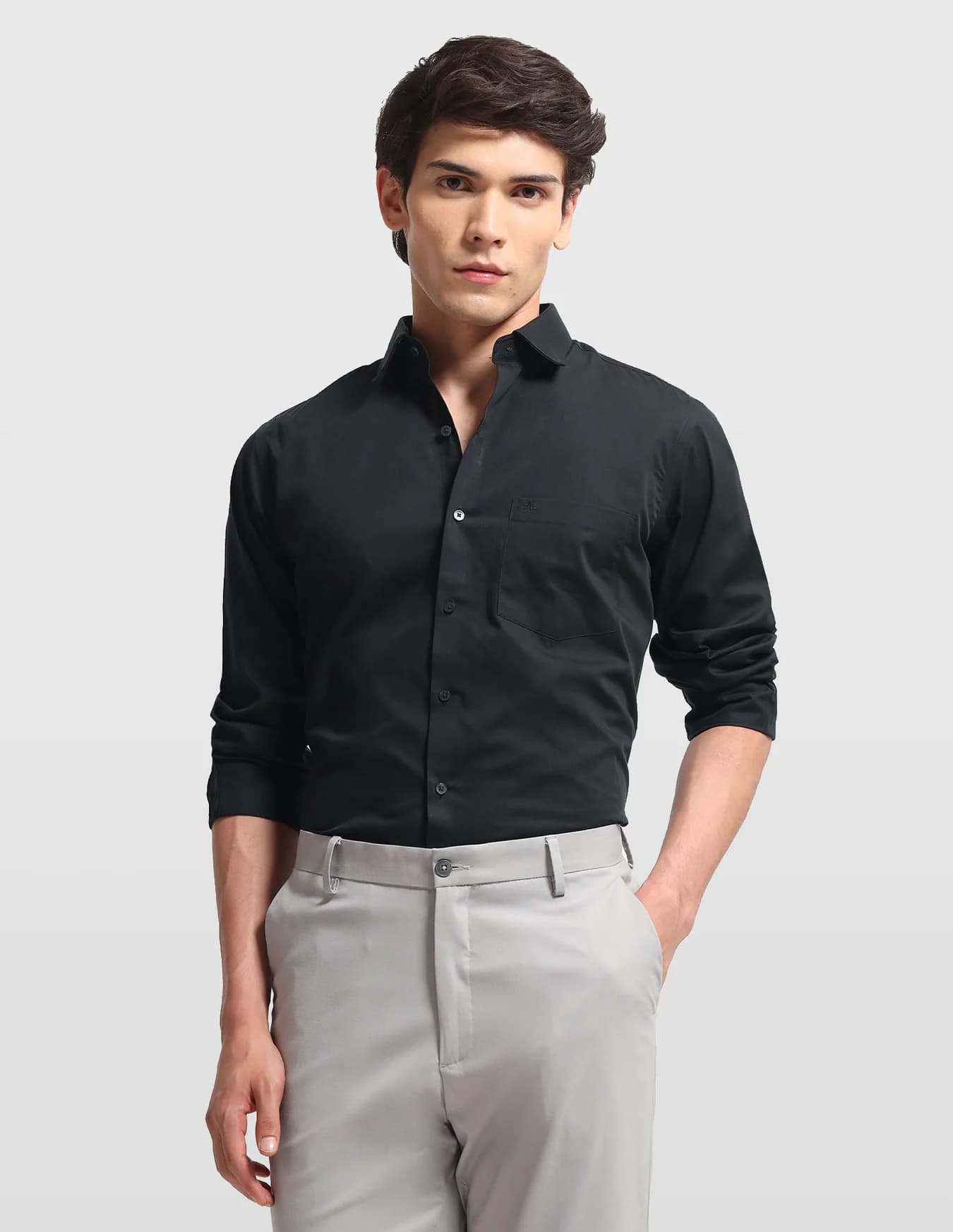 Men's Black Formal Regular Fit Full Sleeves Solid Twill Shirt