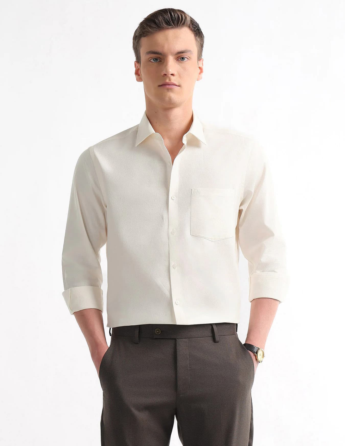Men's Yellow Formal Regular Fit Full Sleeves Self-Design Shirt