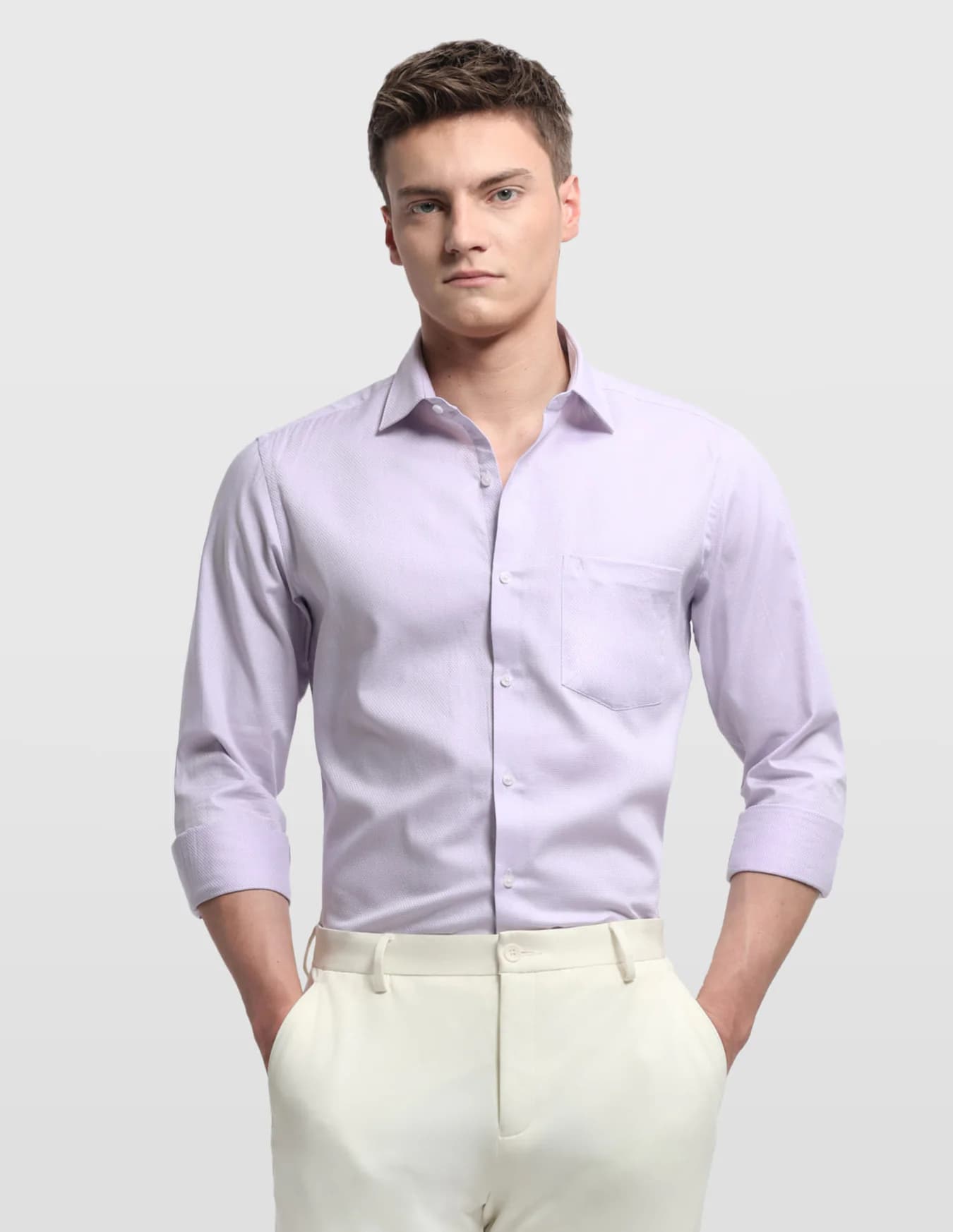 Men's Purple Formal Regular Fit Full Sleeves Self-Design Shirt