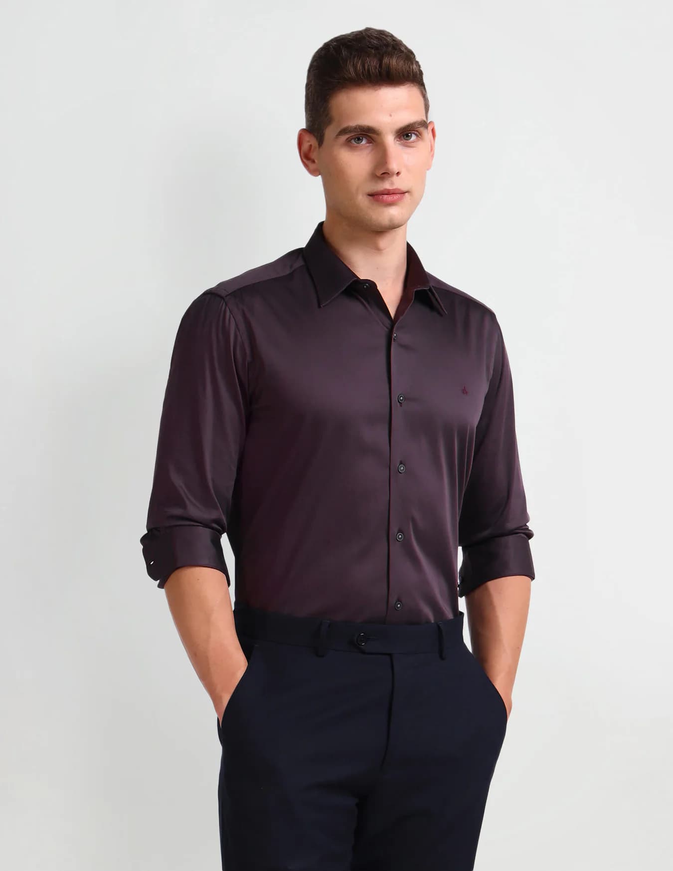 Men's Brown Formal Slim Fit Full Sleeves Solid Shirt