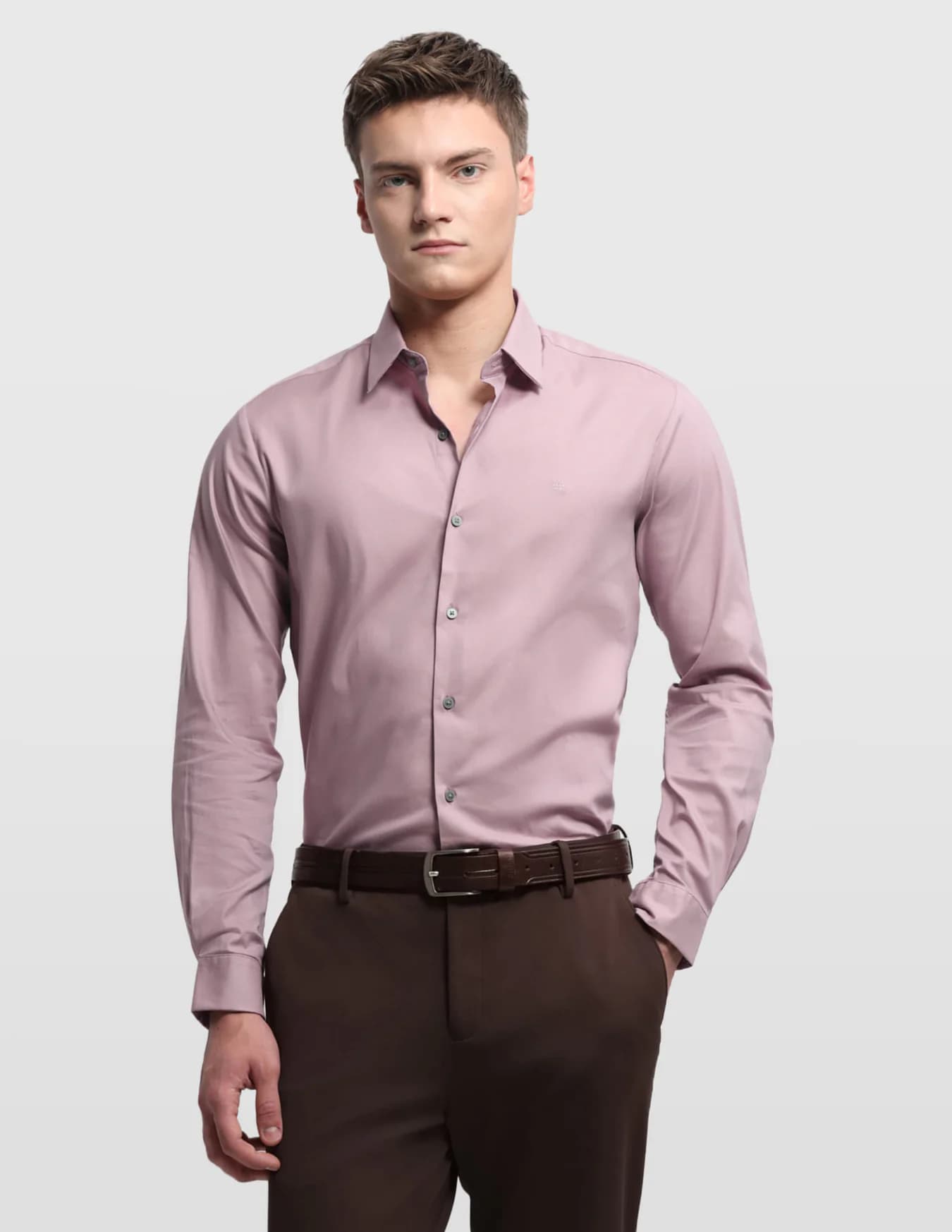 Men's Pink Formal Slim Fit Full Sleeves Solid Twill Shirt