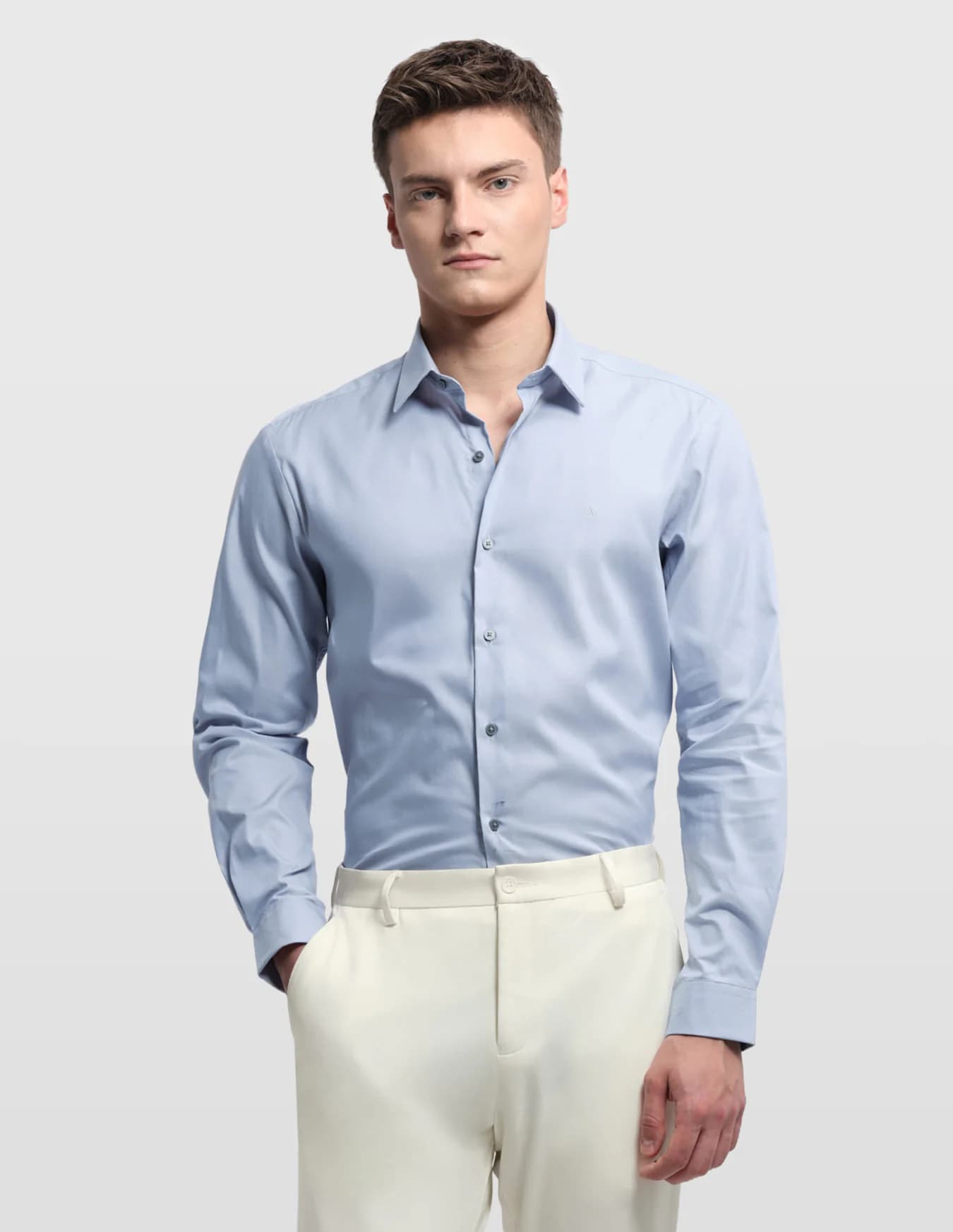 Men's Grey Formal Slim Fit Full Sleeves Solid Twill Shirt