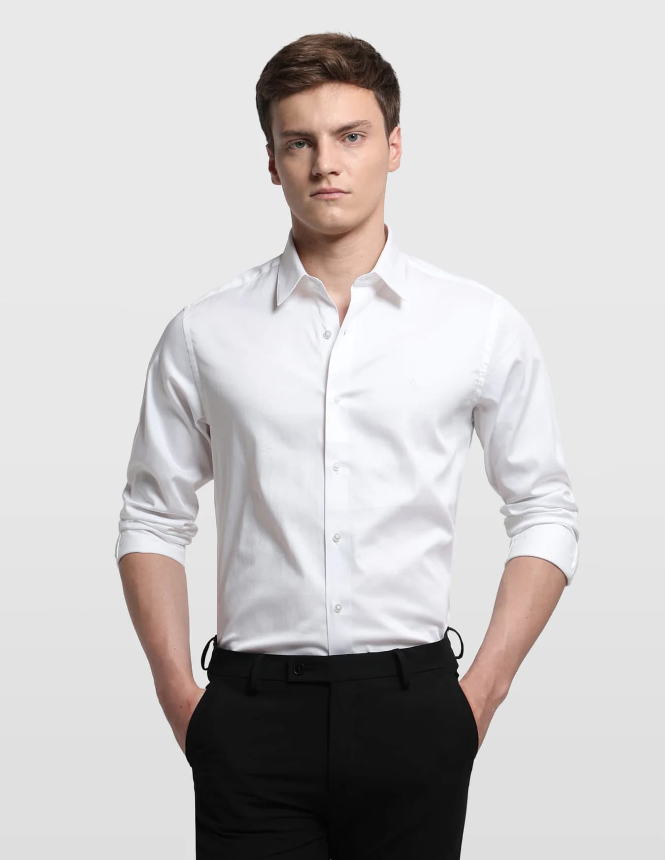 Men's White Formal Slim Fit Full Sleeves Solid Shirt