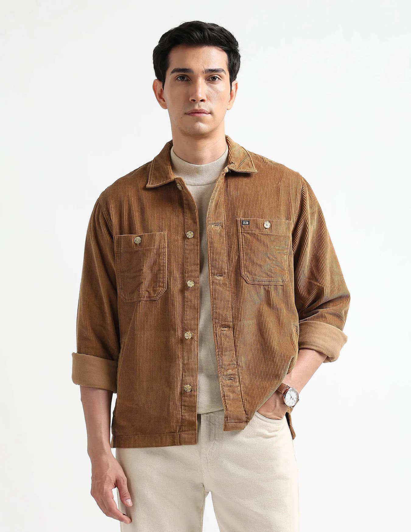 Men's Brown Casual Regular Fit Full Sleeves Solid Shirt