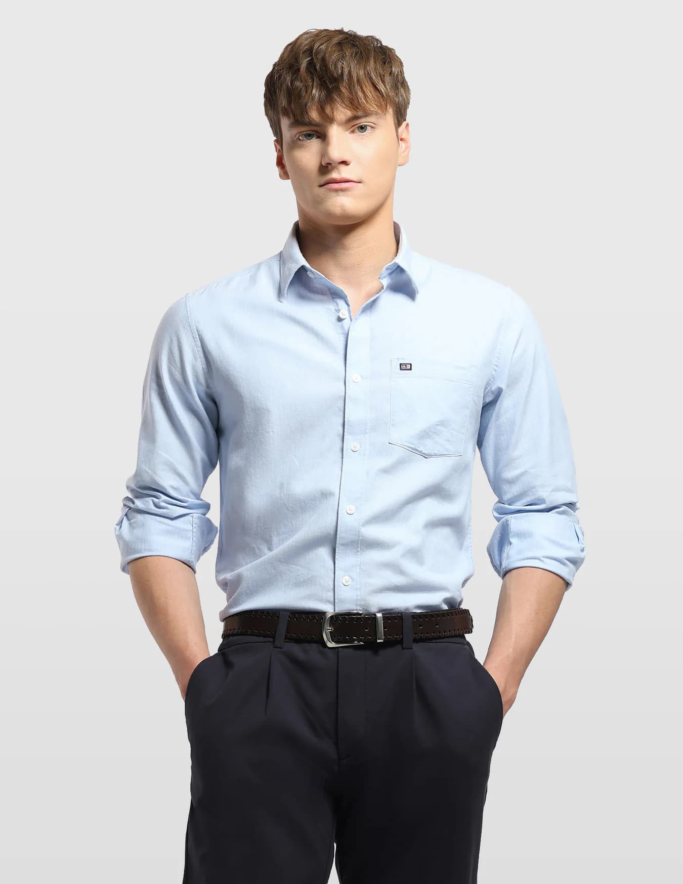 Men's Blue Casual Slim Fit Full Sleeves Self-Design Shirt